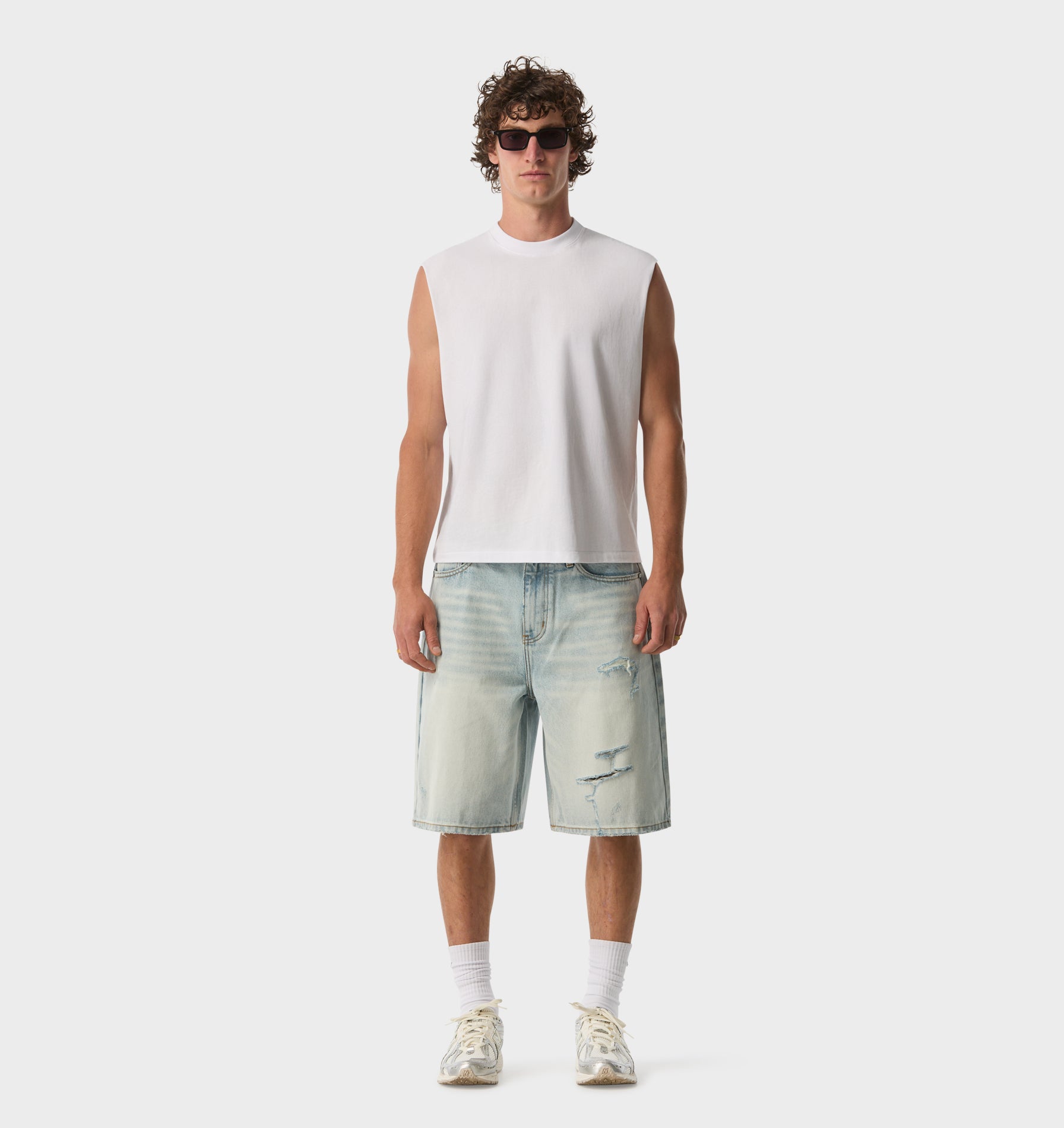 Distressed Wyatt Denim Short - Light Vintage Blue