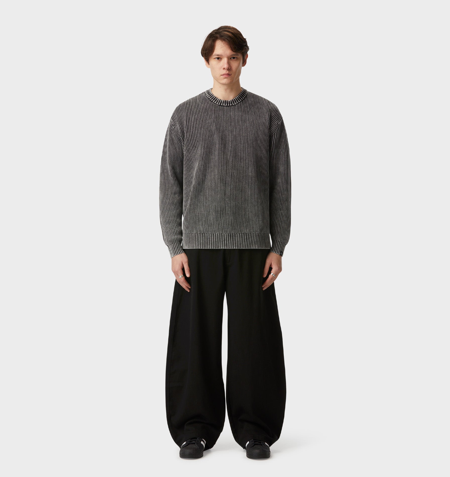 Acid Wash Knit Crew - Acid Black