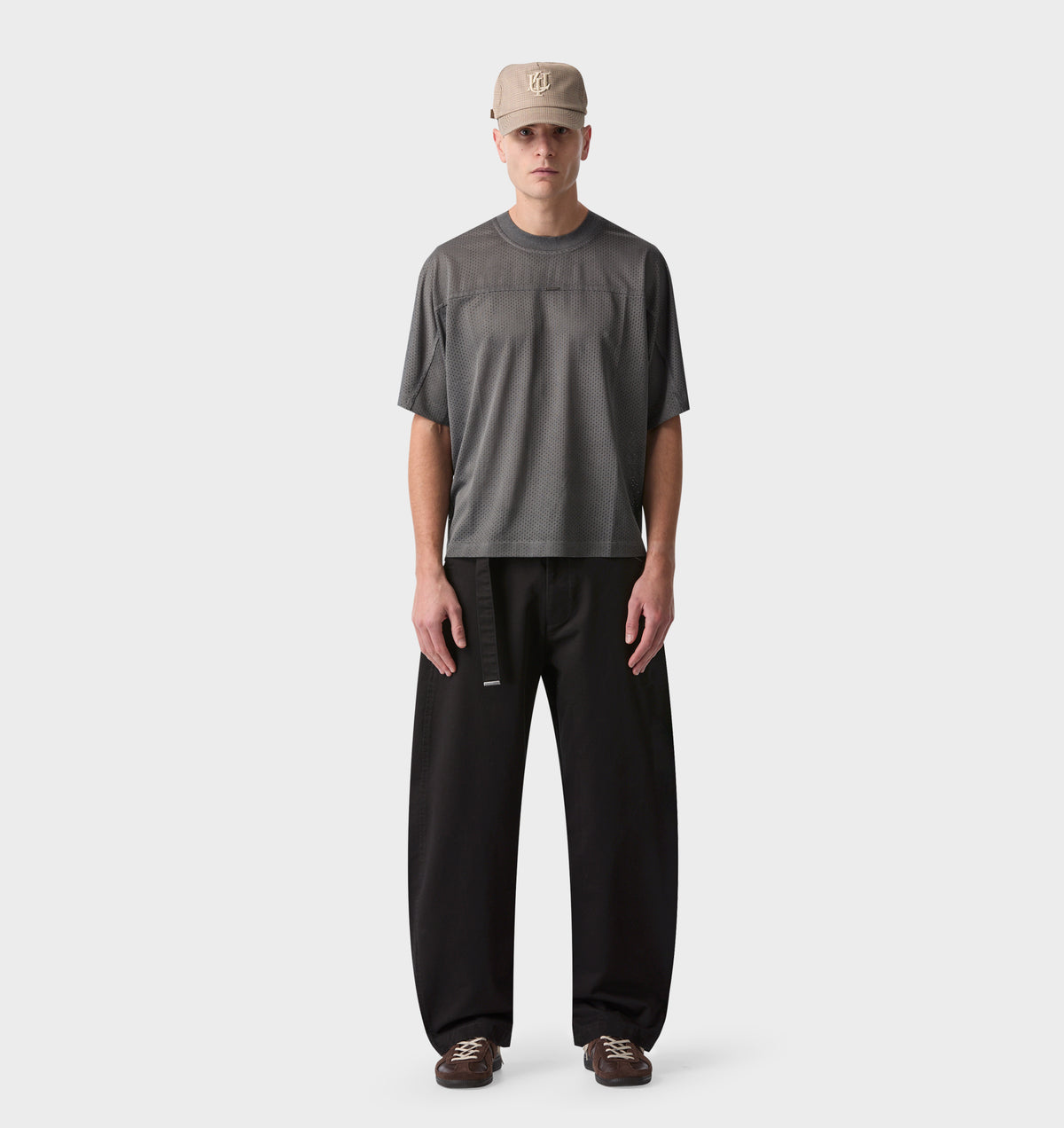 Mesh Crop Box Tee - Washed Black