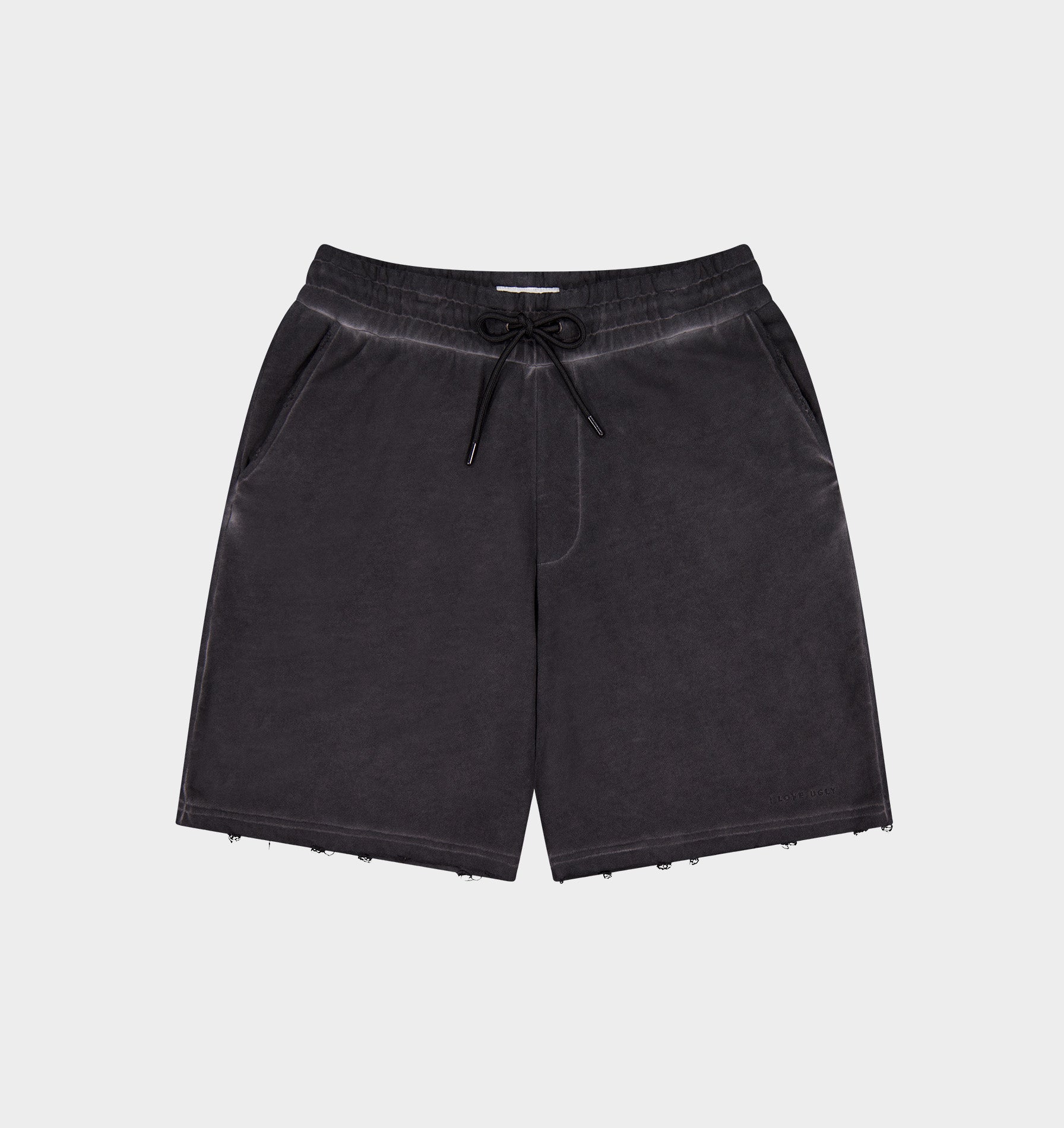 Distressed Trackie Short - Dirty Black