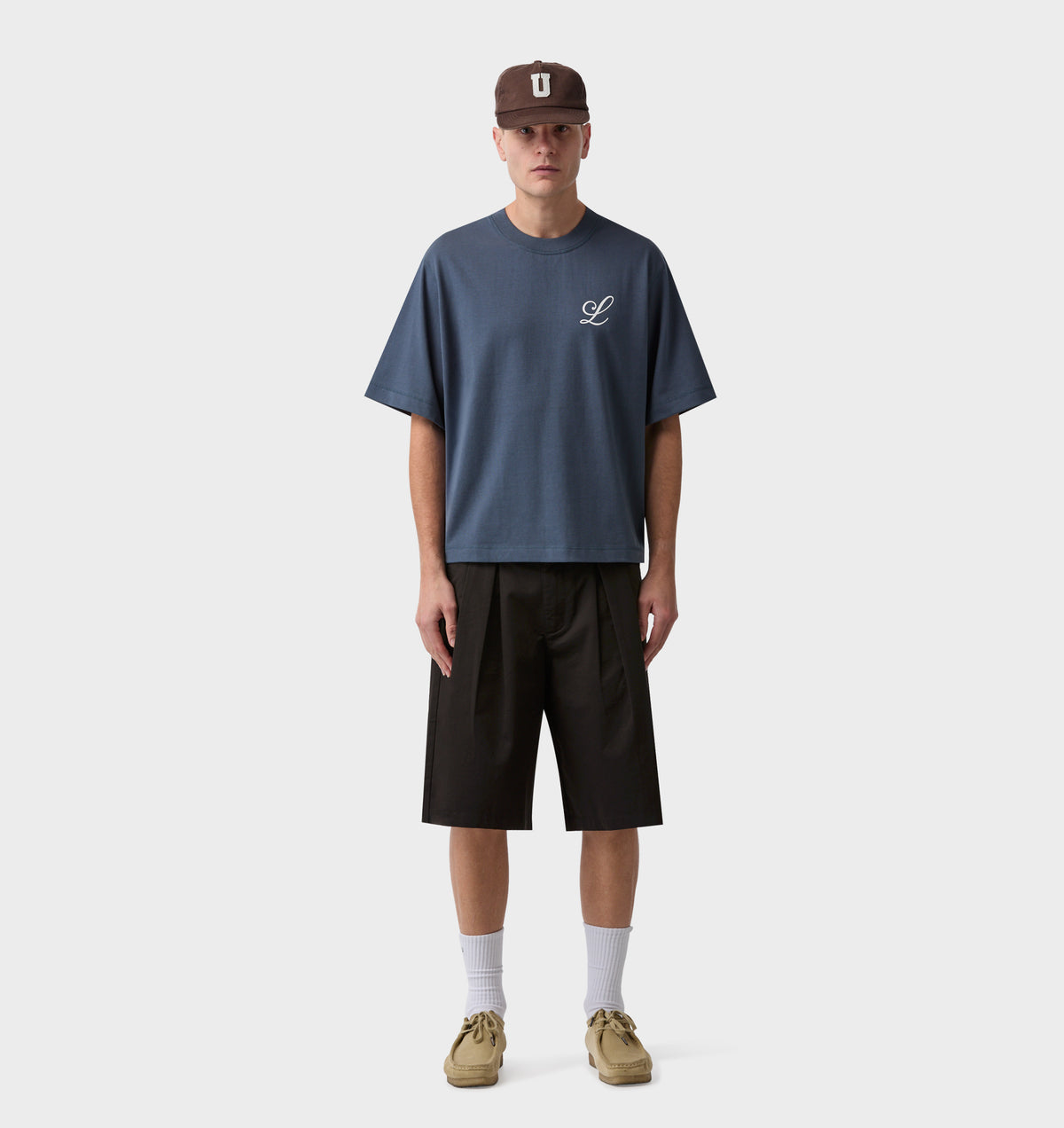 Letter Mono Crop Box Tee - Marine Blue