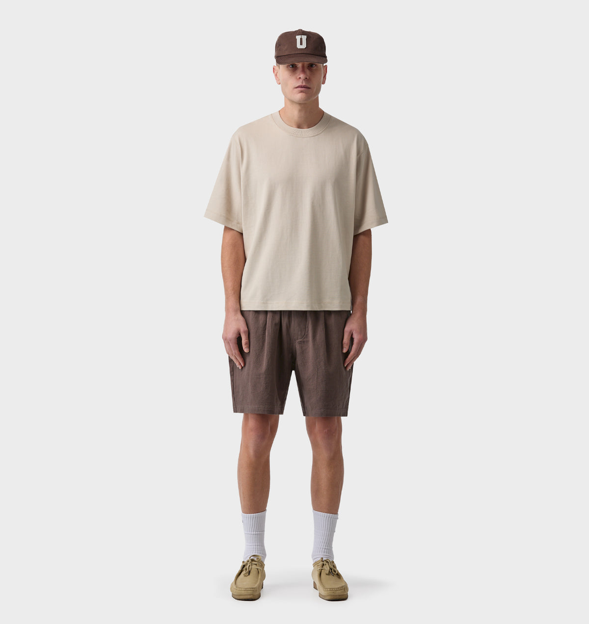 Linen Michael Pleat Short - Mushroom