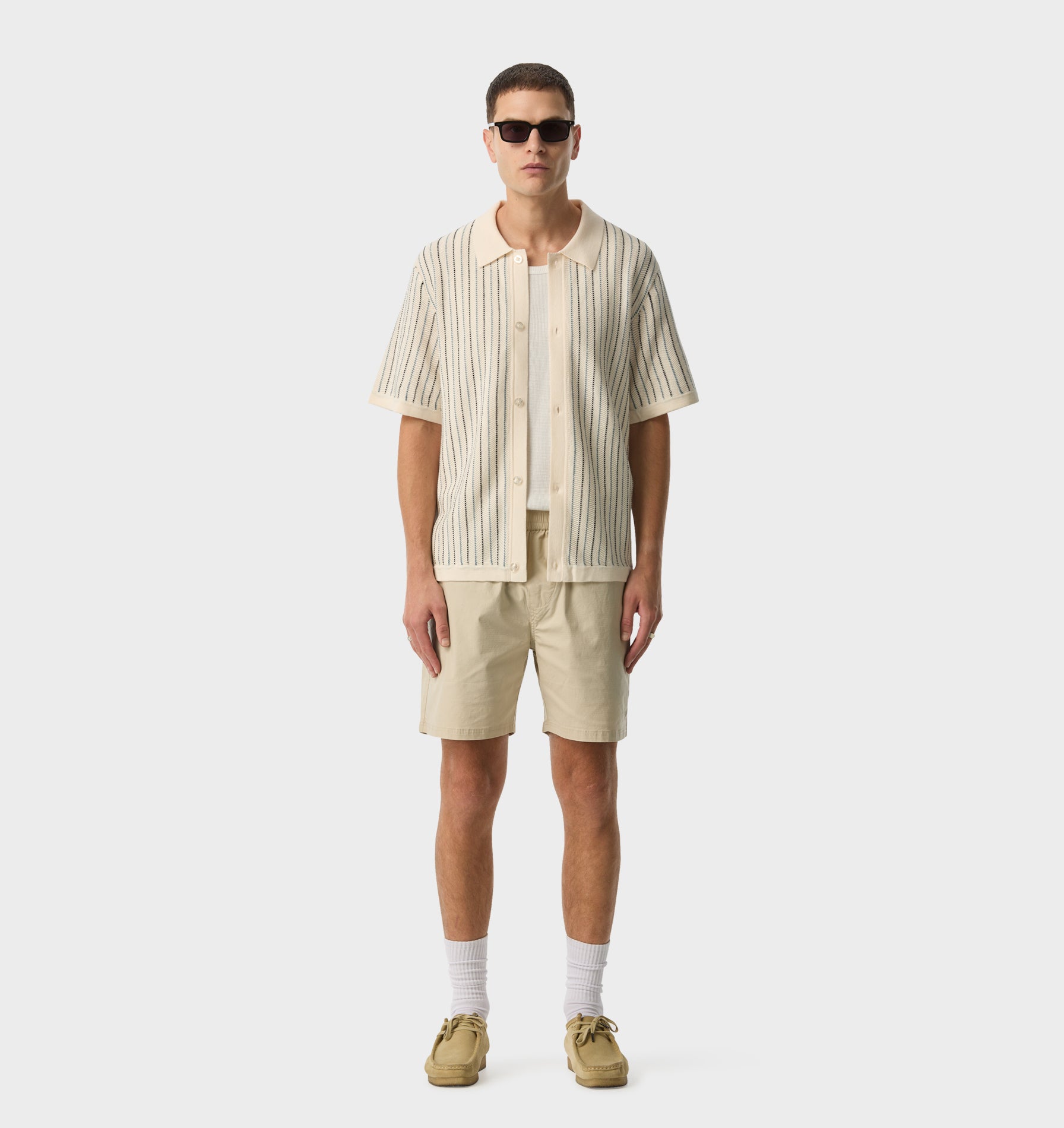 Jasper Knit SS Shirt - Off White Stripe