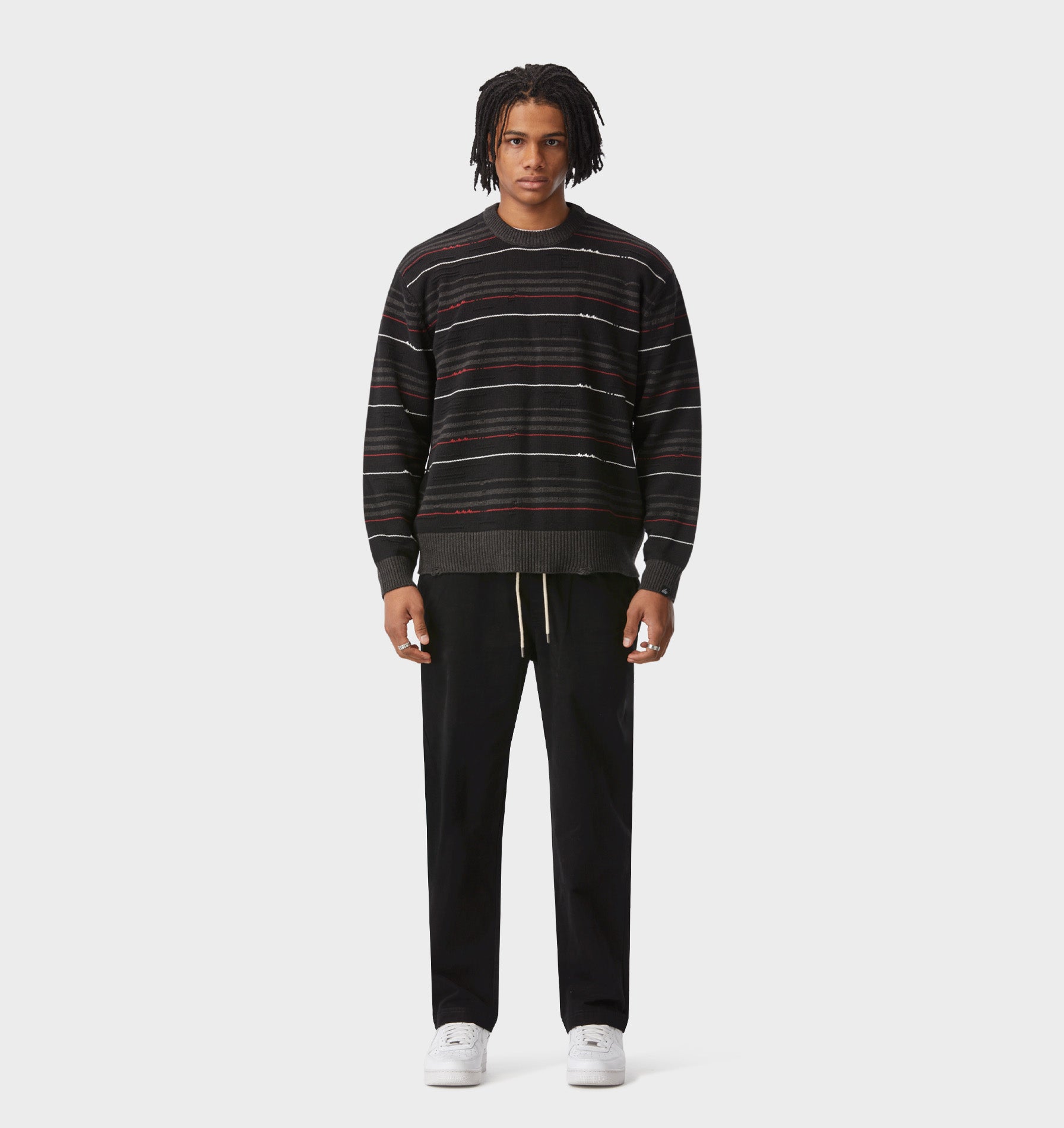 Distressed Knit Sweater - Black/Charcoal