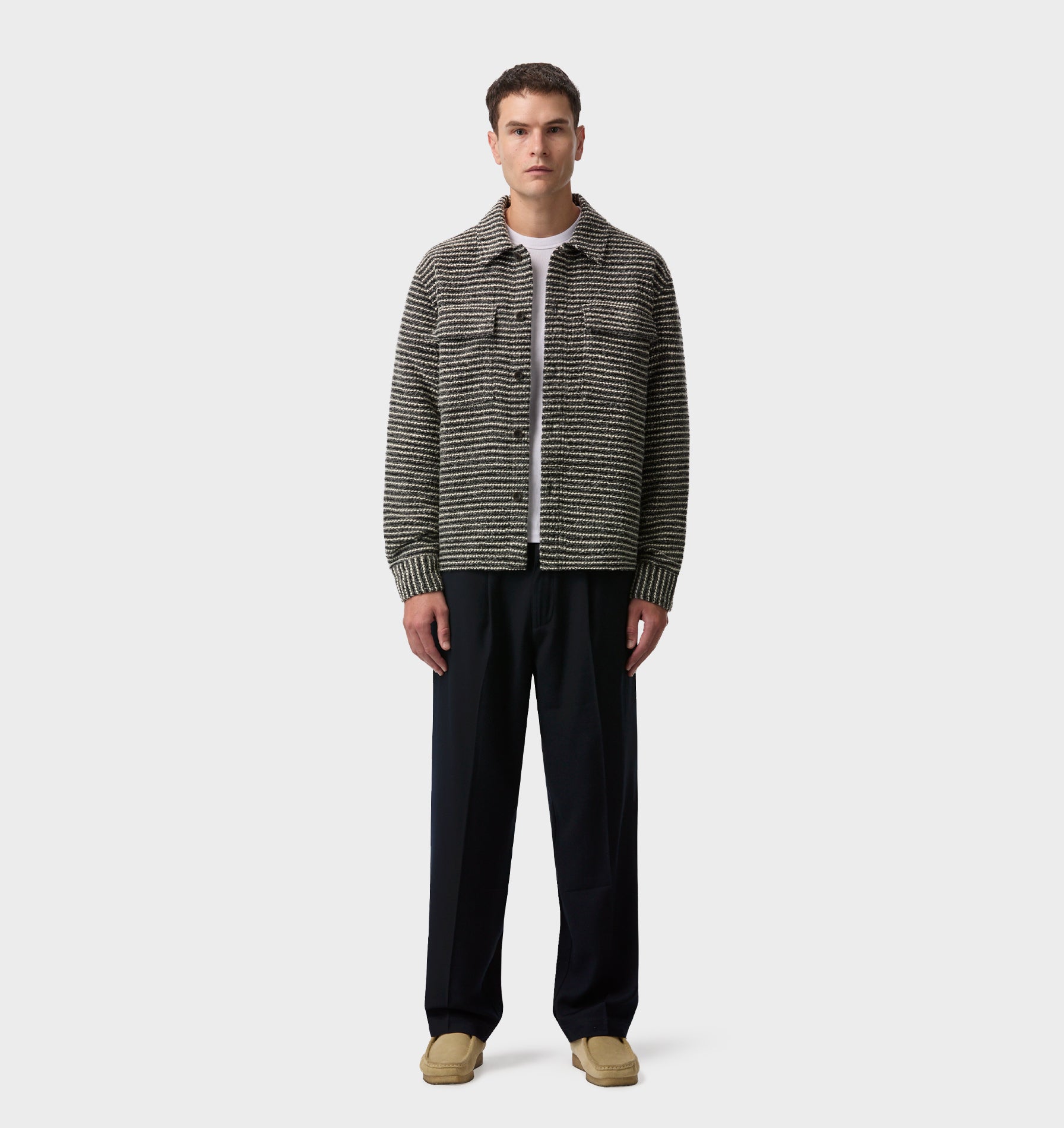 Boucle Overshirt  - Grey/White Stripe