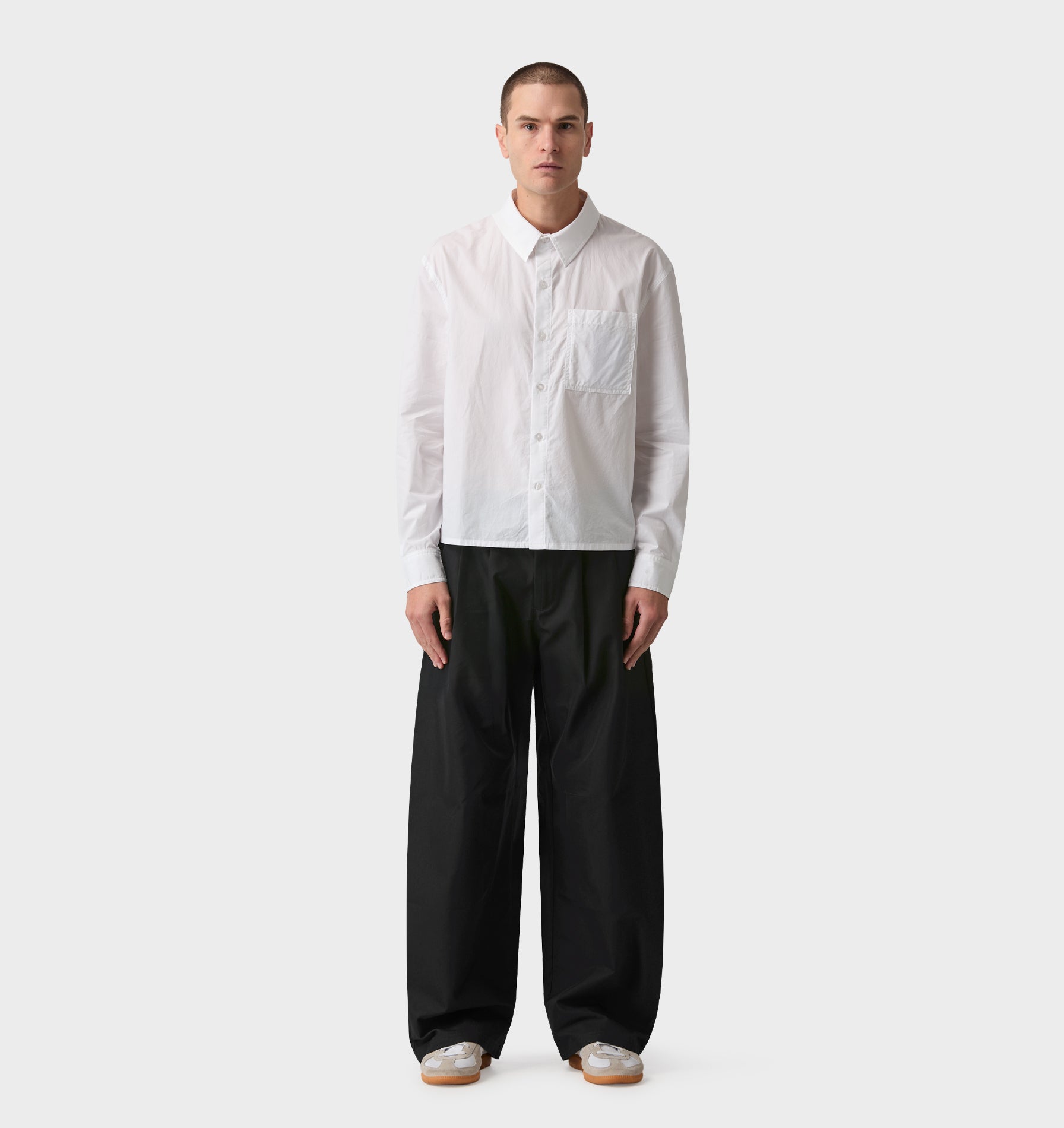 Crop LS Shirt - White Poplin
