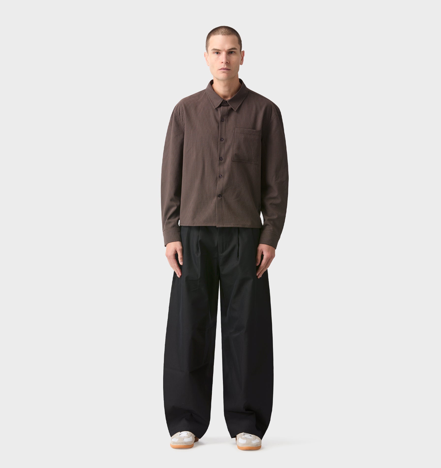 Crop LS Shirt - Brown/Black Check