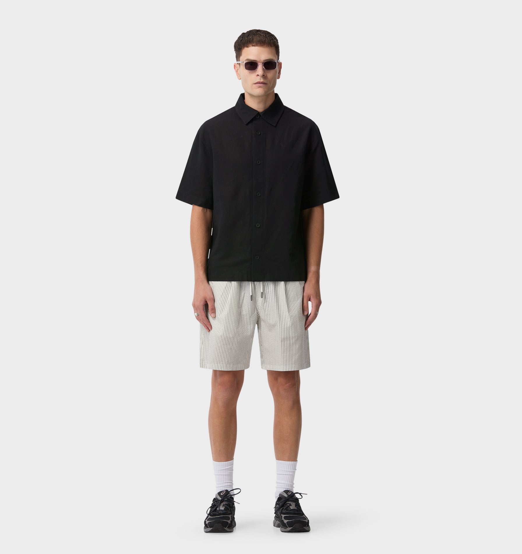 Linen Dawson Boxy SS Shirt - Black
