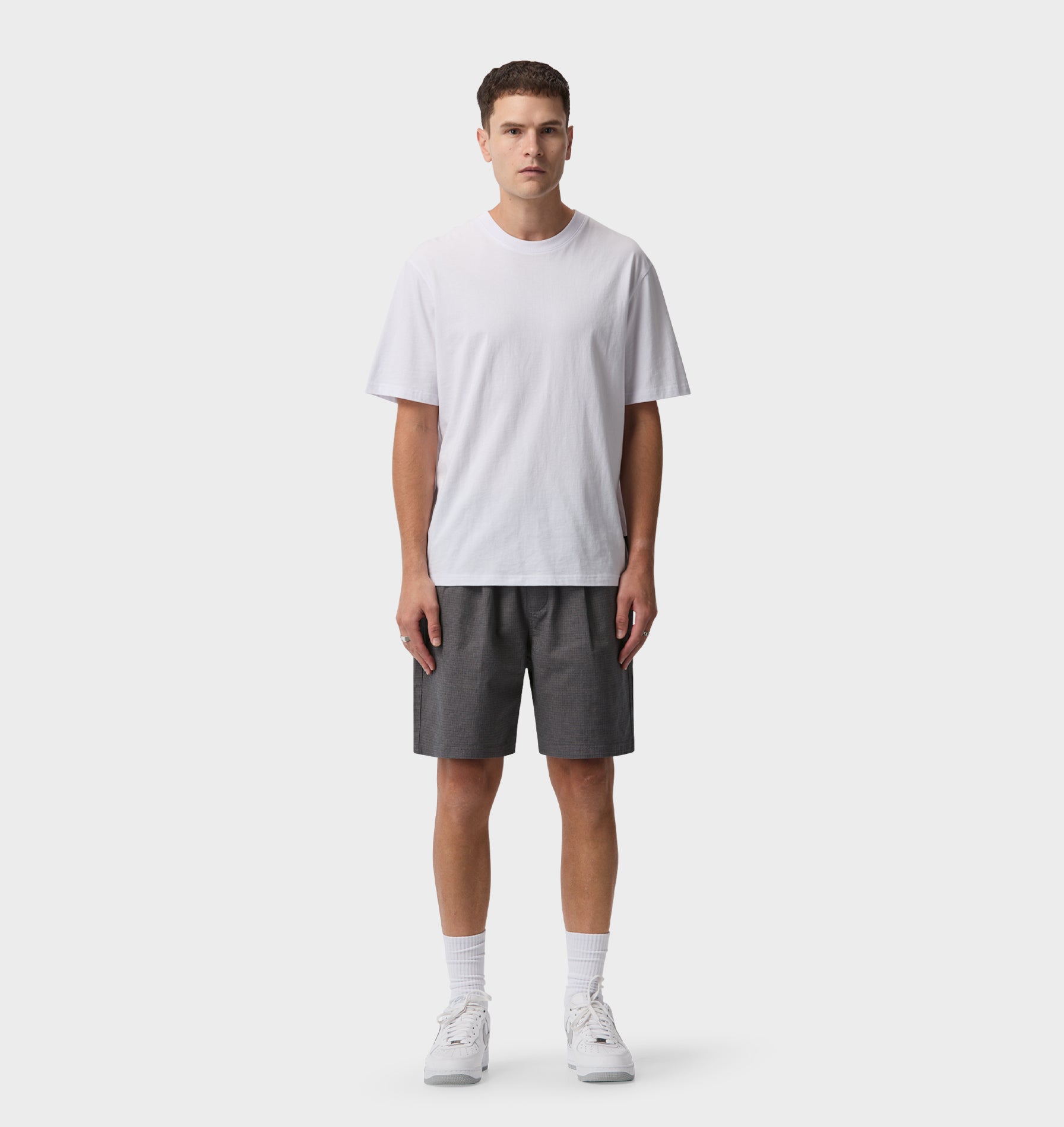 Michael Pleat Short - Grey Mini Check