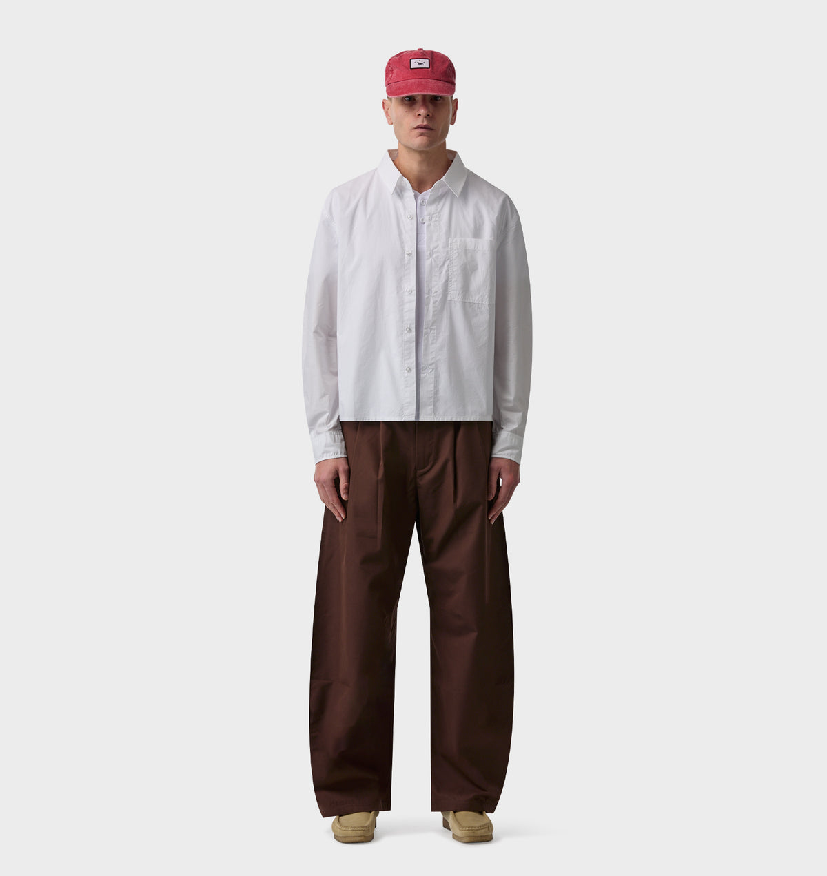 Crop LS Shirt - White Poplin