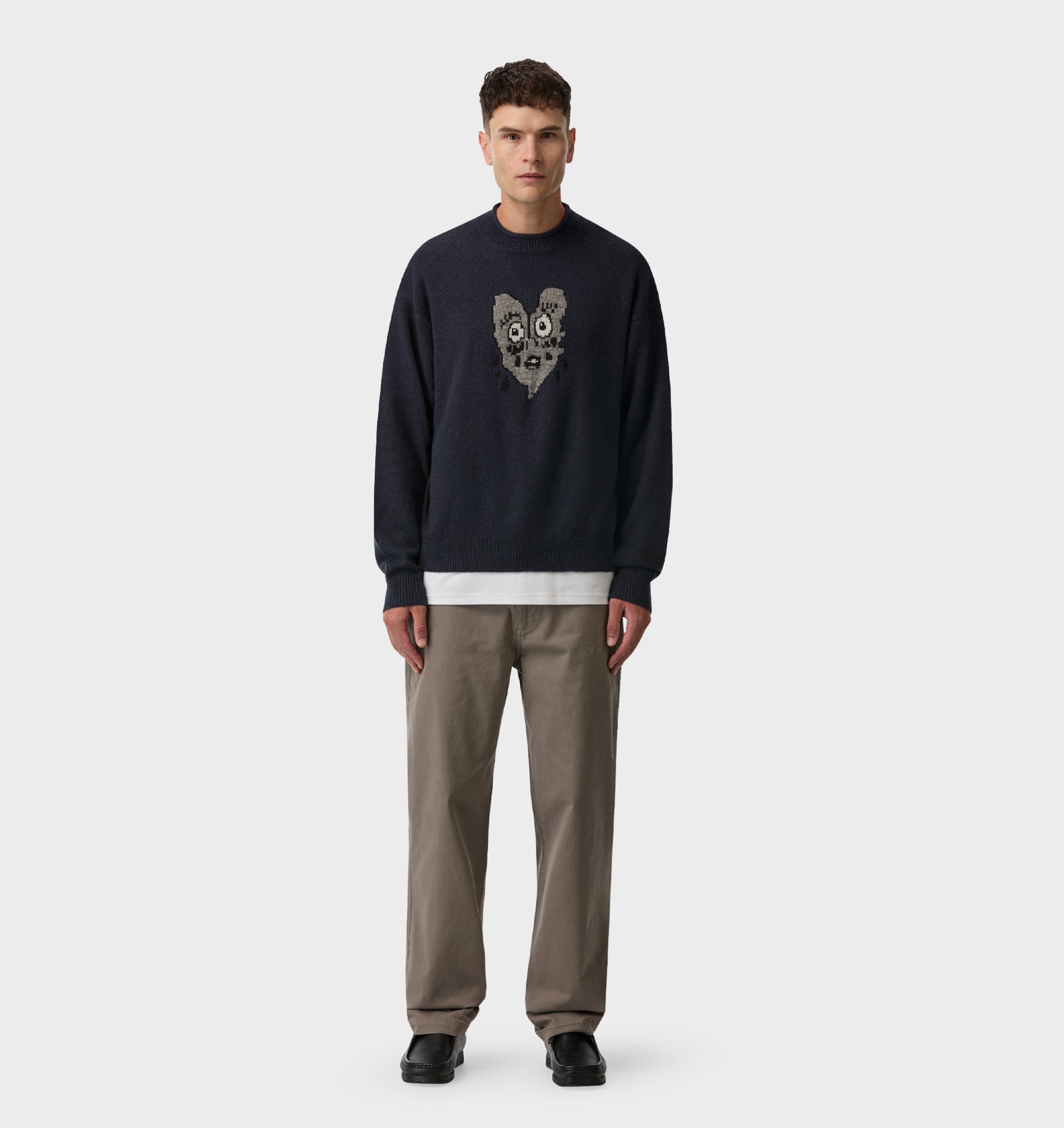 Heartache Rolled Neck Knit Sweater - Navy