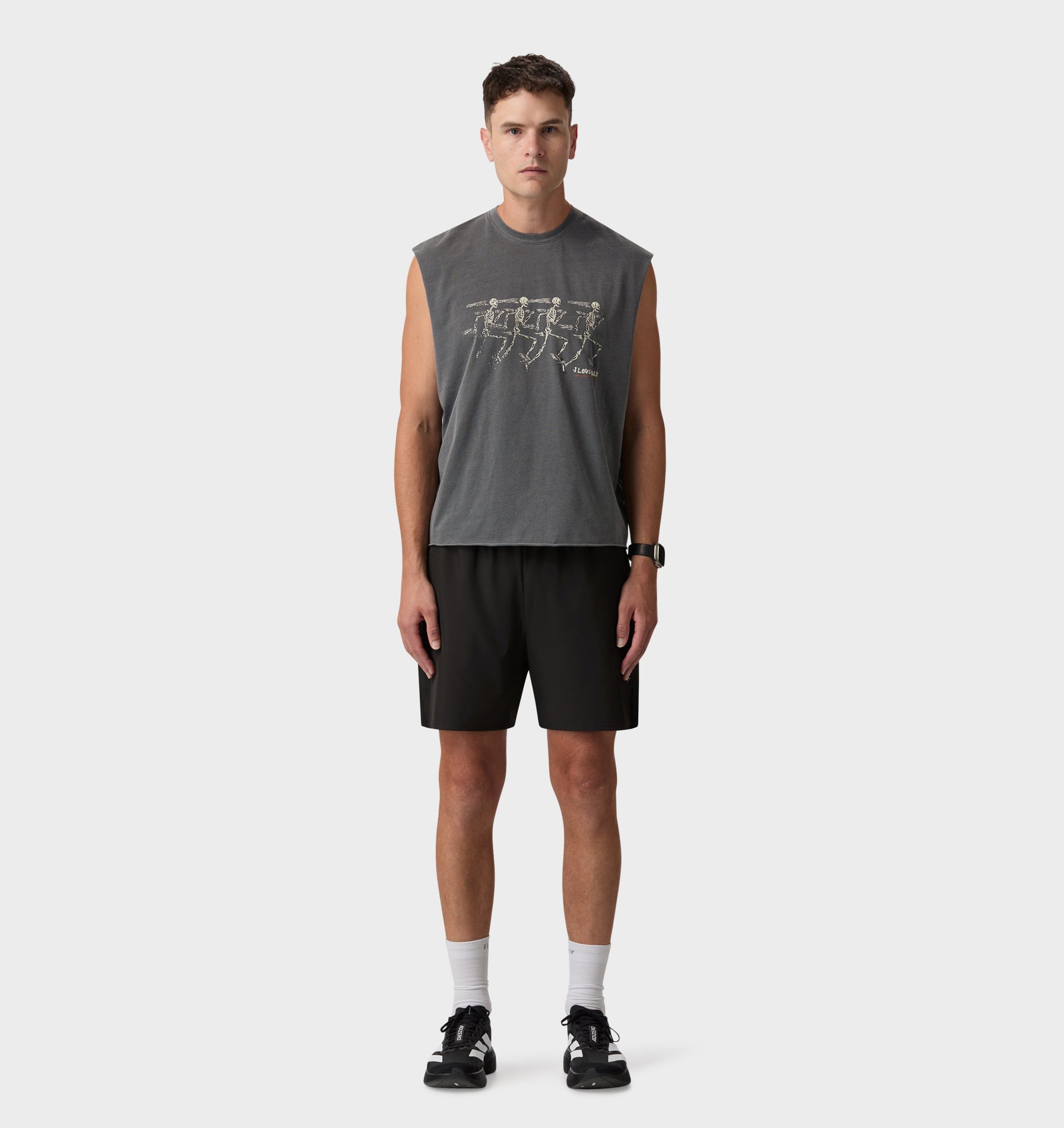 Skeleton Cotton Active Crop Tank - Washed Black