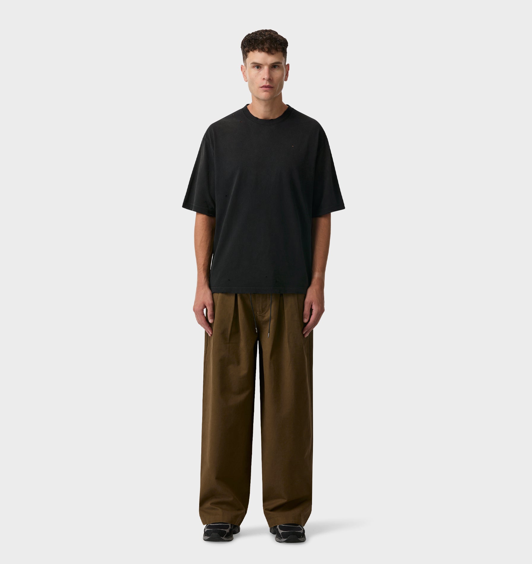 Distressed Oversized Tee - Faded Black