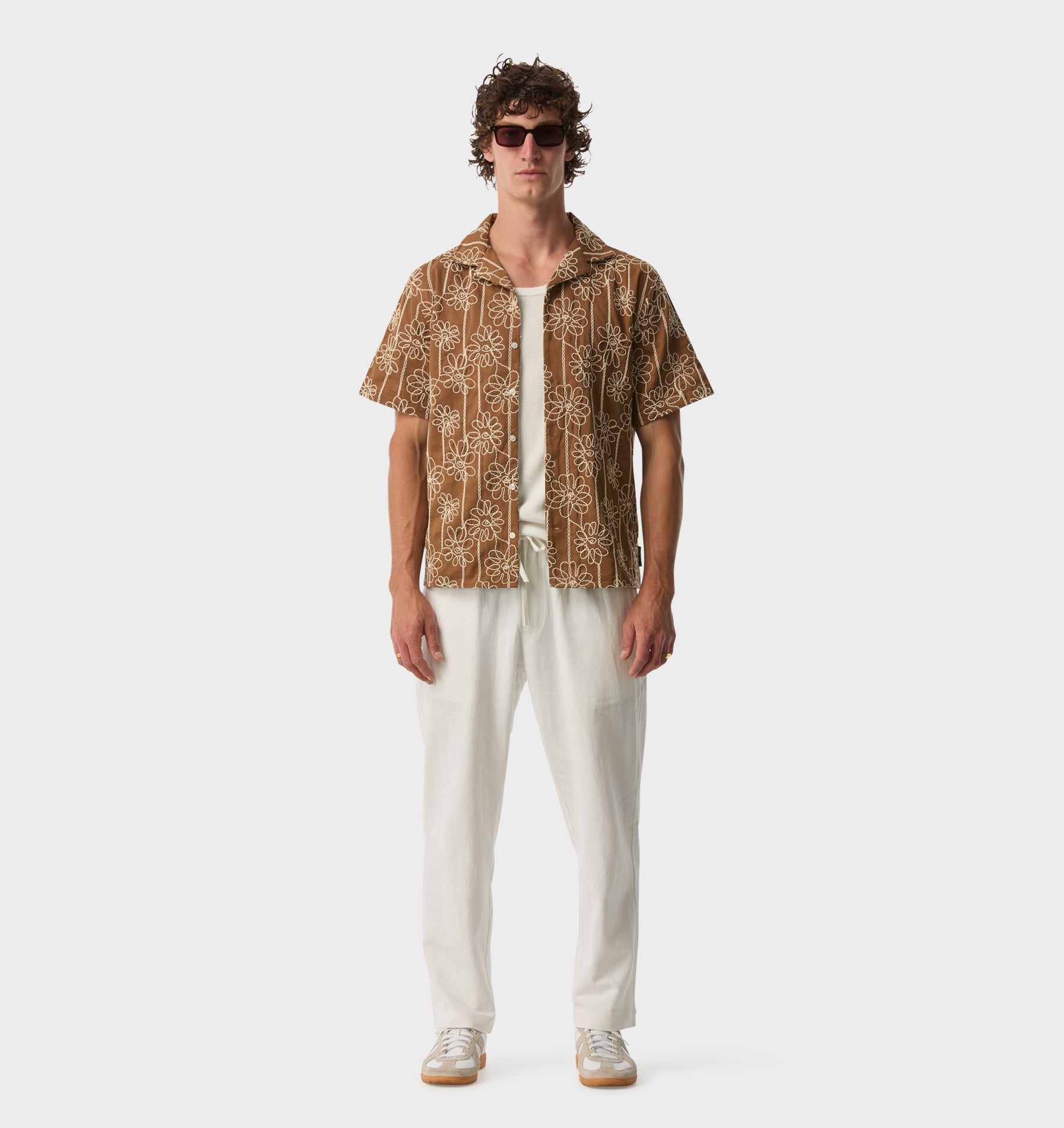 Cuban Collar SS Shirt - Tobacco Floral