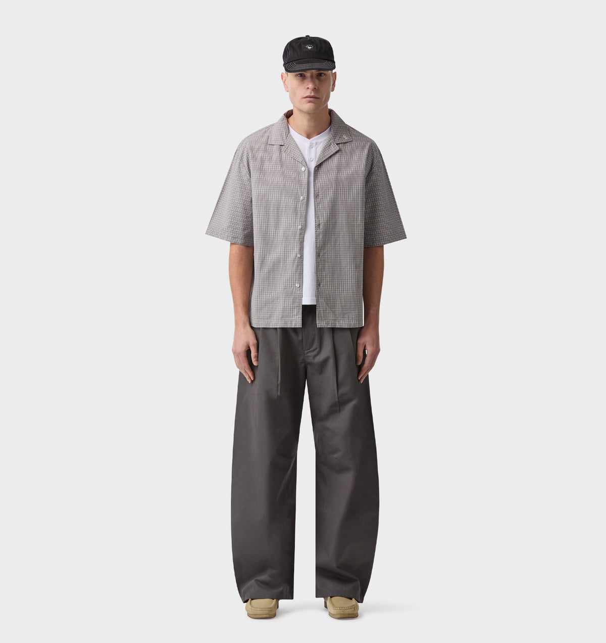 Box Cuban Collar Shirt - Concrete Check