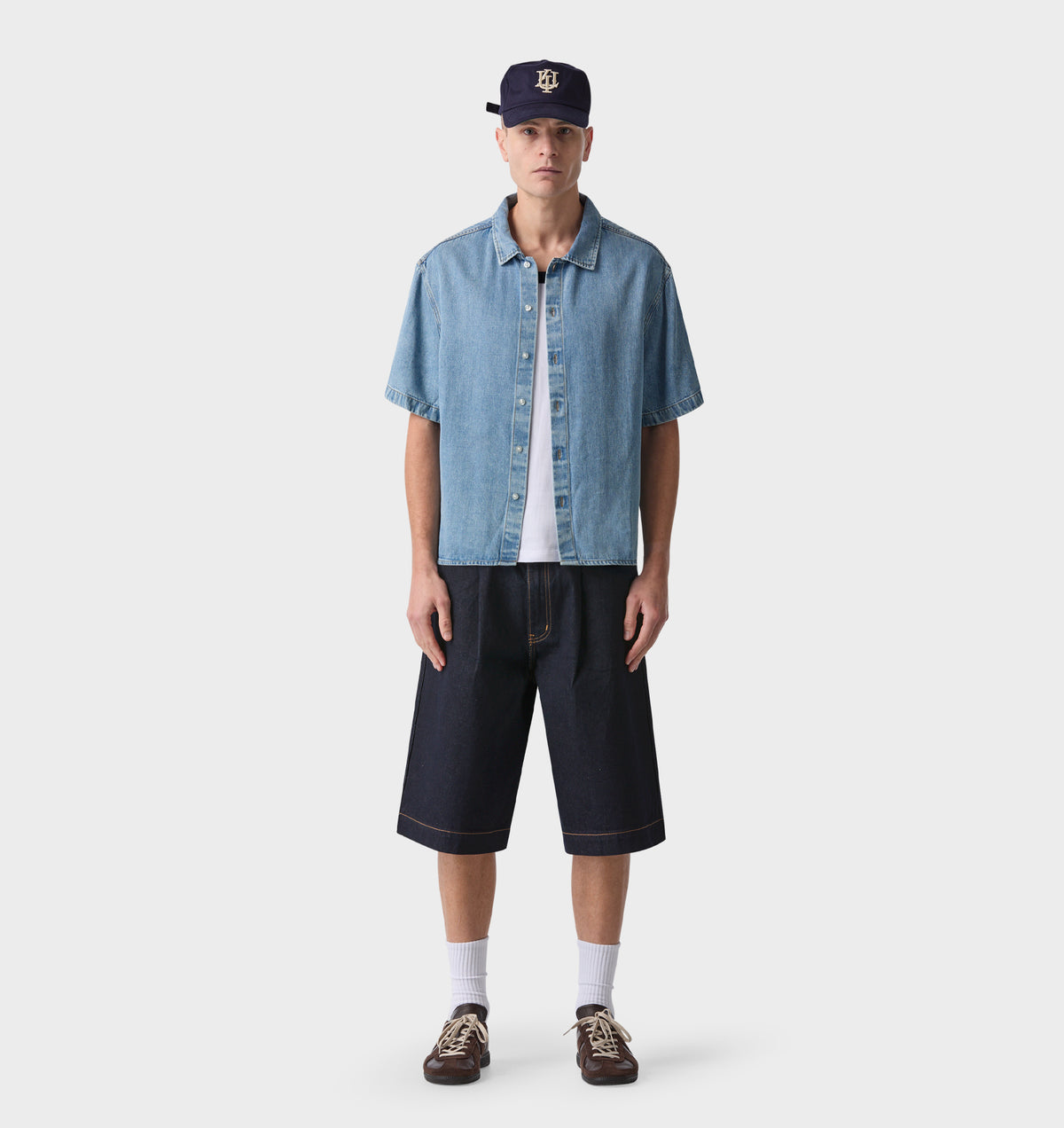 Chambray Crop SS Shirt - Faded Blue