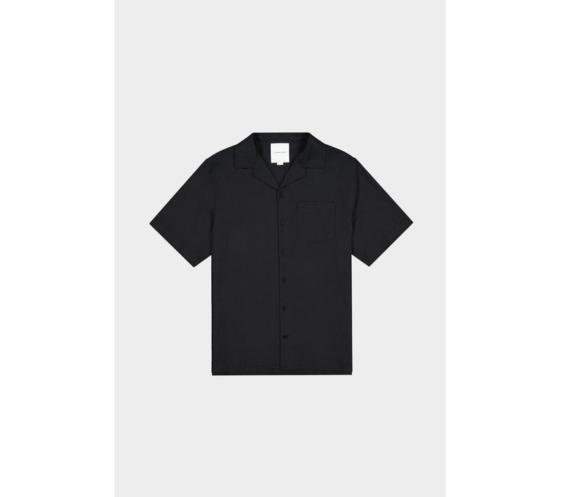 Linen Cuban Collar SS Shirt - Black