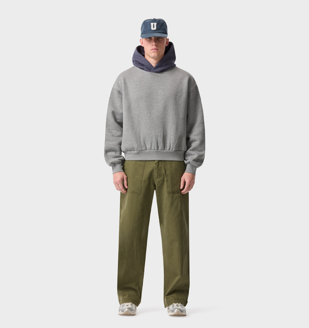 Heavy Crop Box Hood - Grey Marle/Indigo