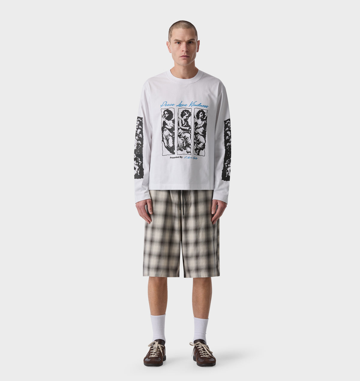 Peace Love Kindness Crop Box LS Tee - White