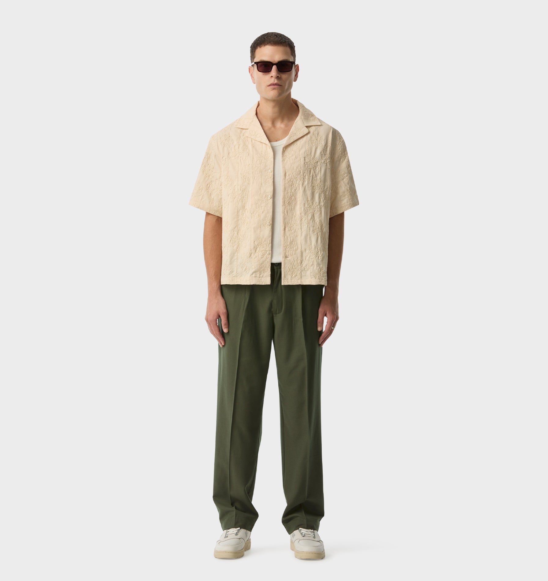 Box Cuban Collar Shirt - Off White Floral