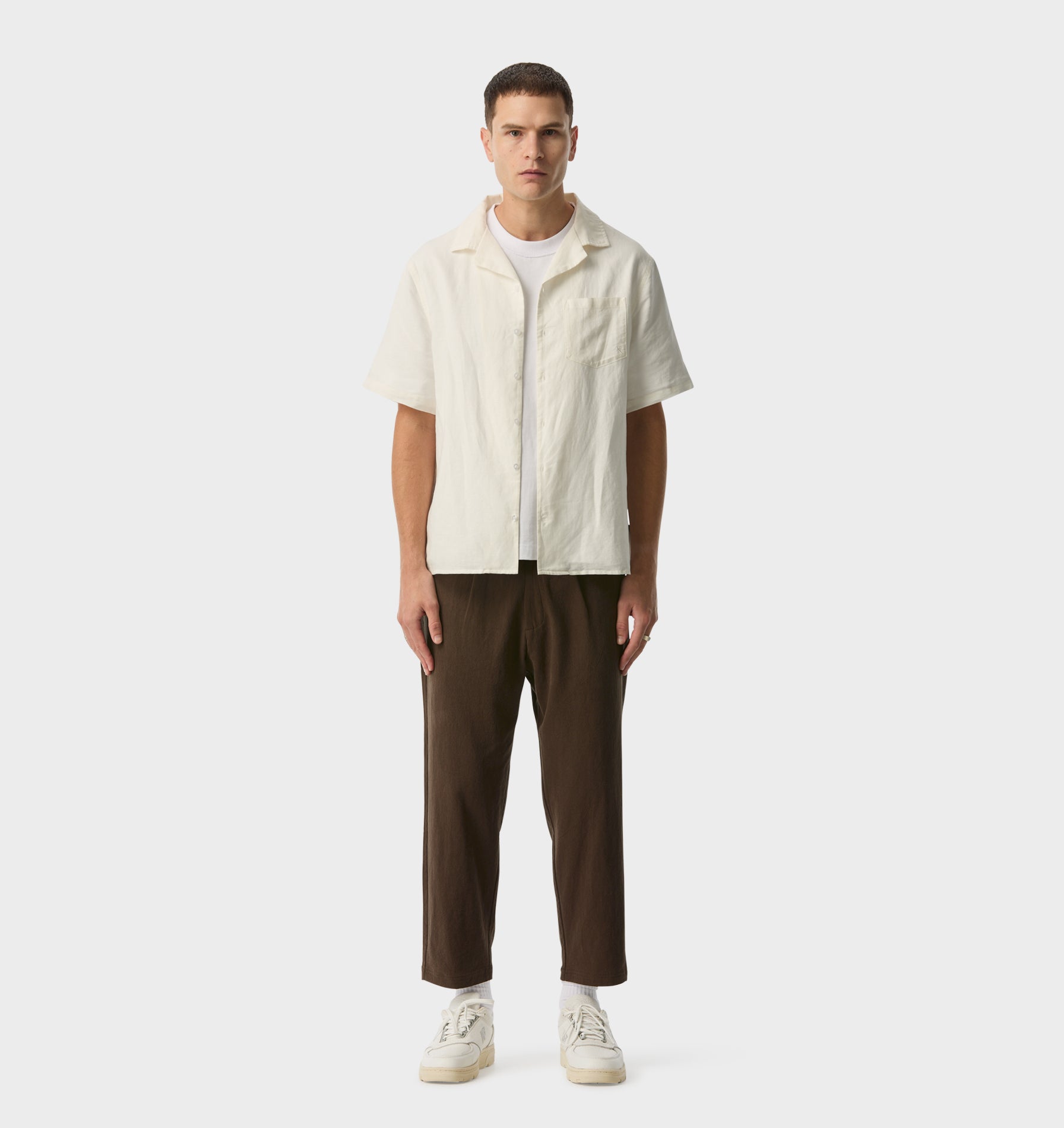 Linen Cuban Collar SS Shirt - White