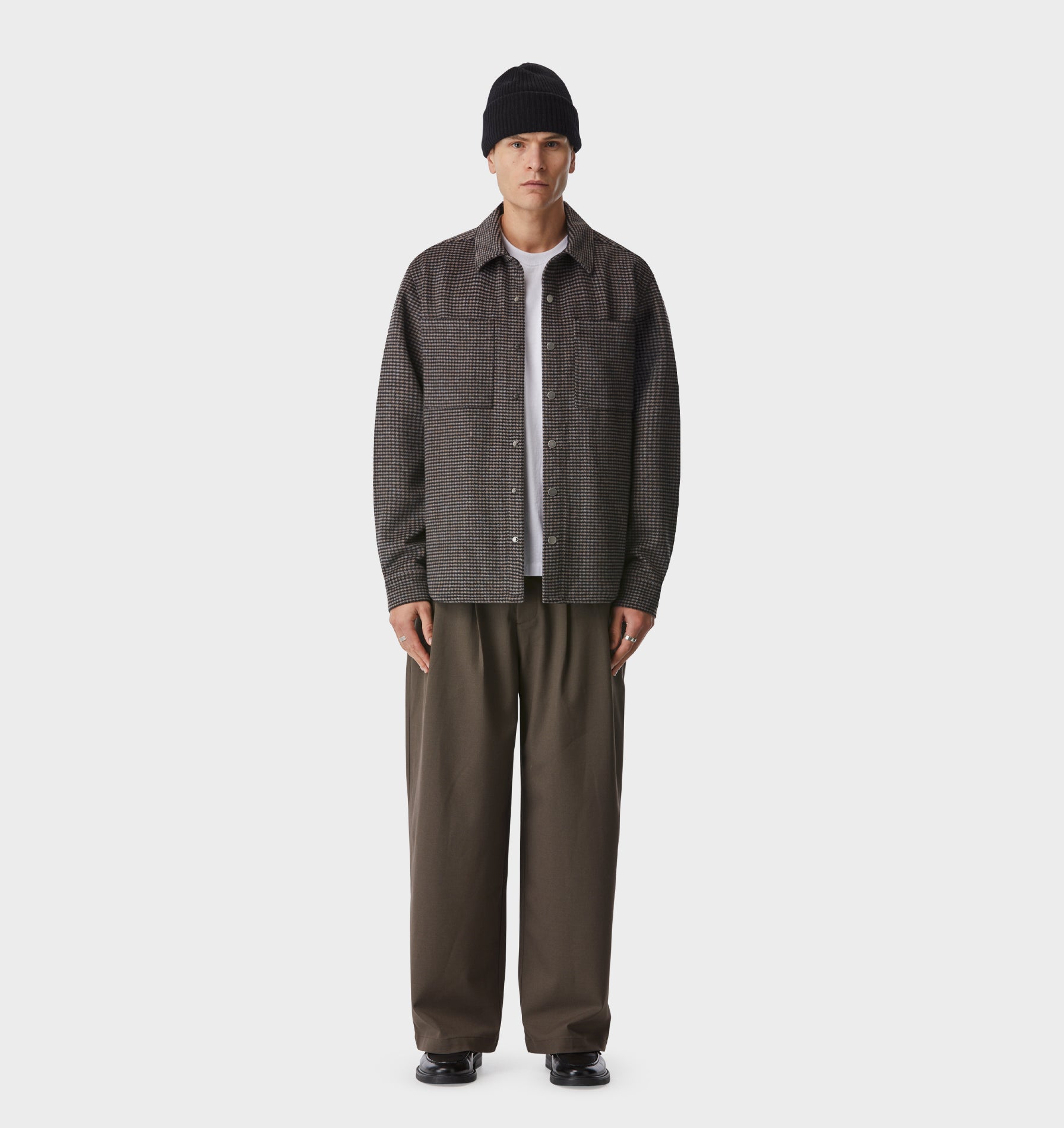Wool Overshirt - Black/Rust Houndstooth
