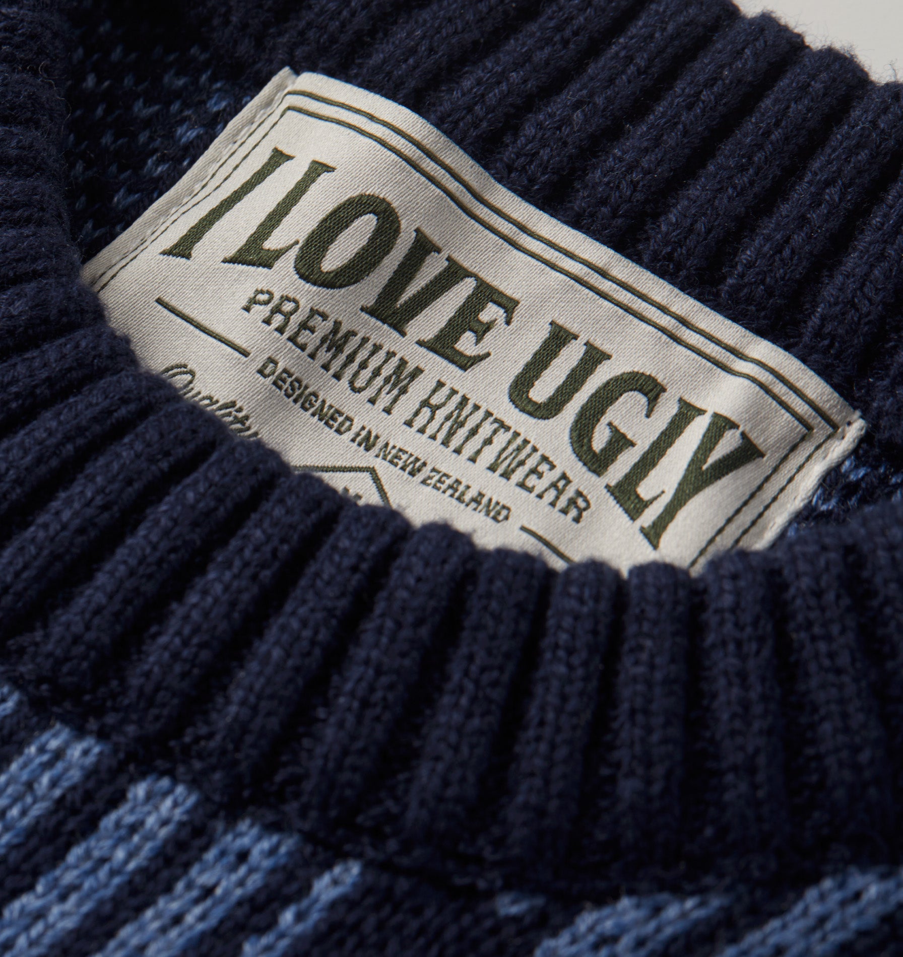 Checkerboard Knit Sweater - Navy