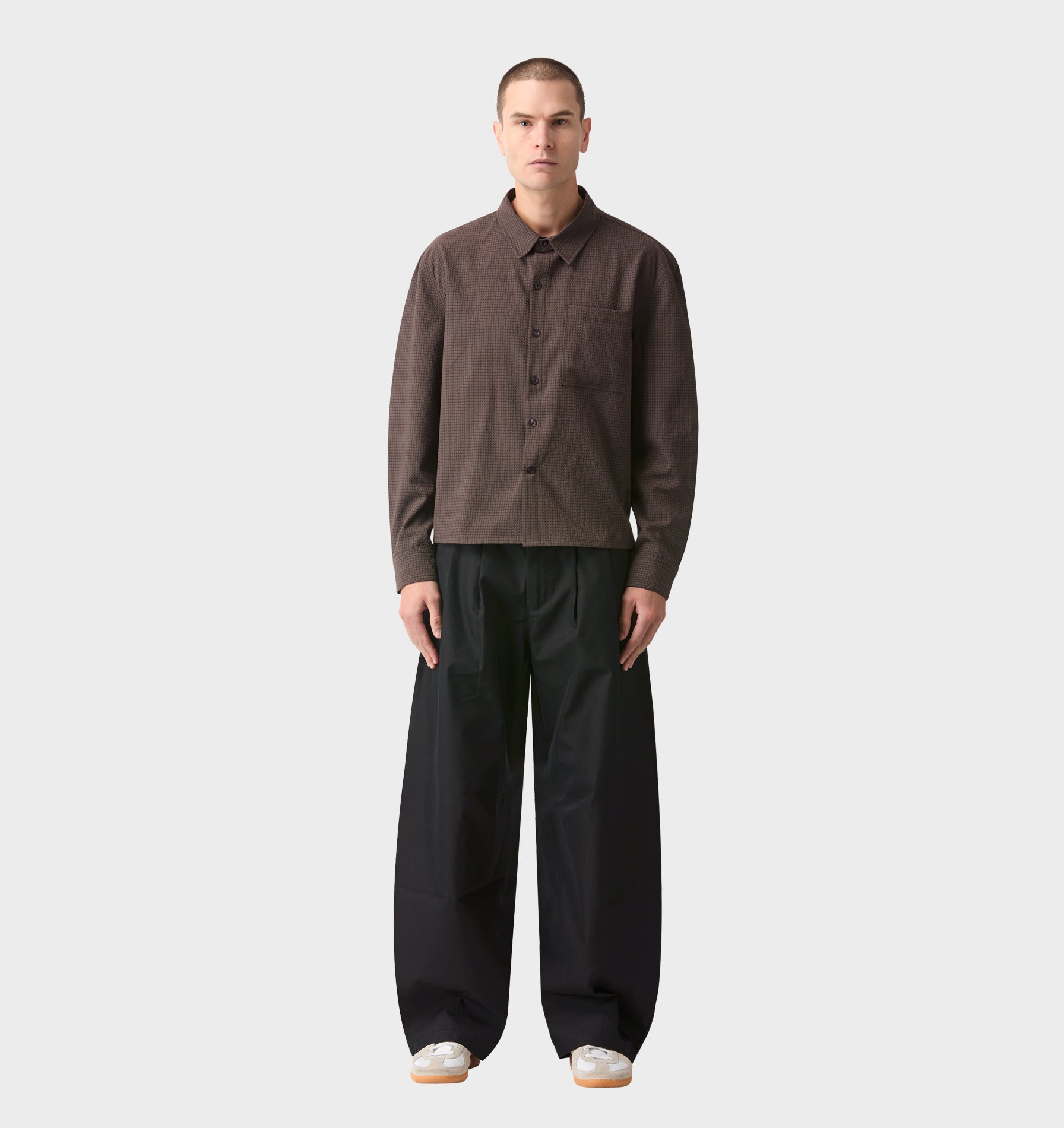 Crop LS Shirt - Brown/Black Check