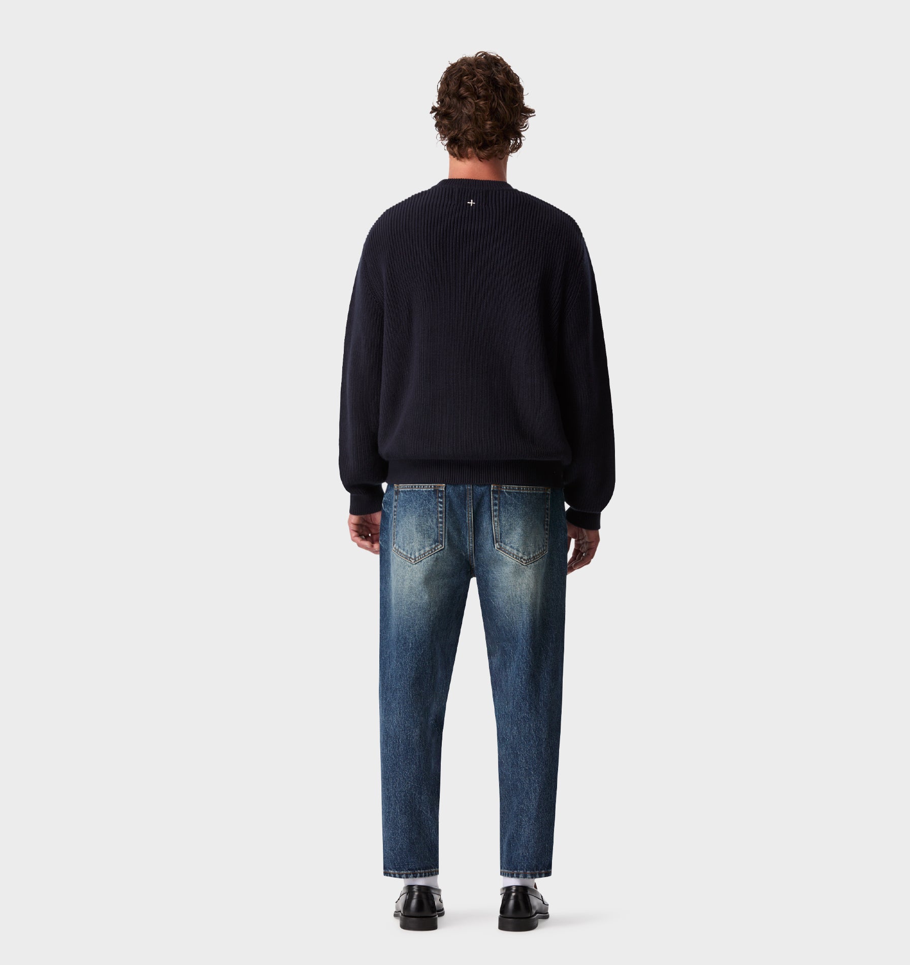Cropped Knit Sweater - Navy