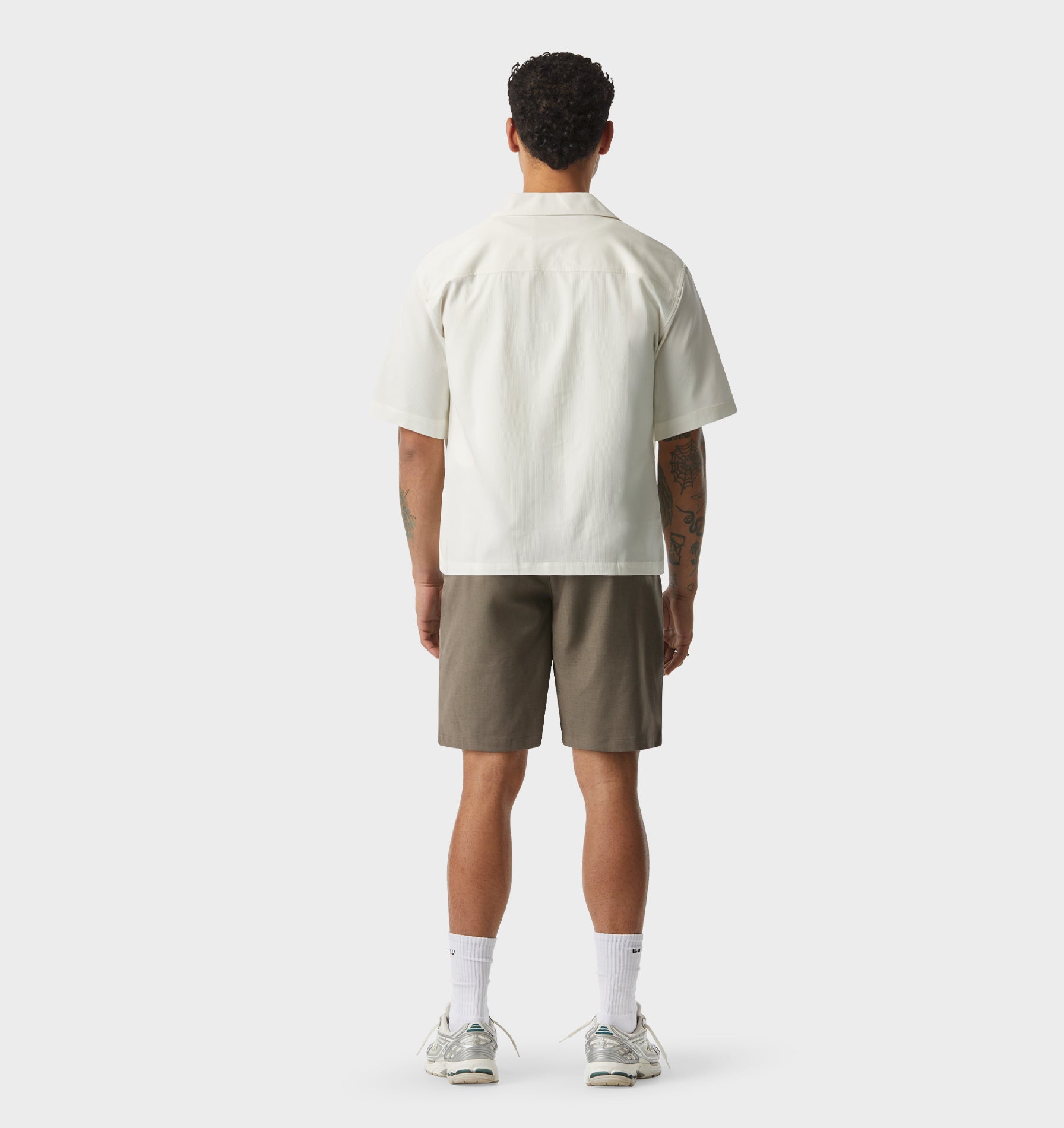 Textured Box Cuban Collar SS Shirt - White Stripe