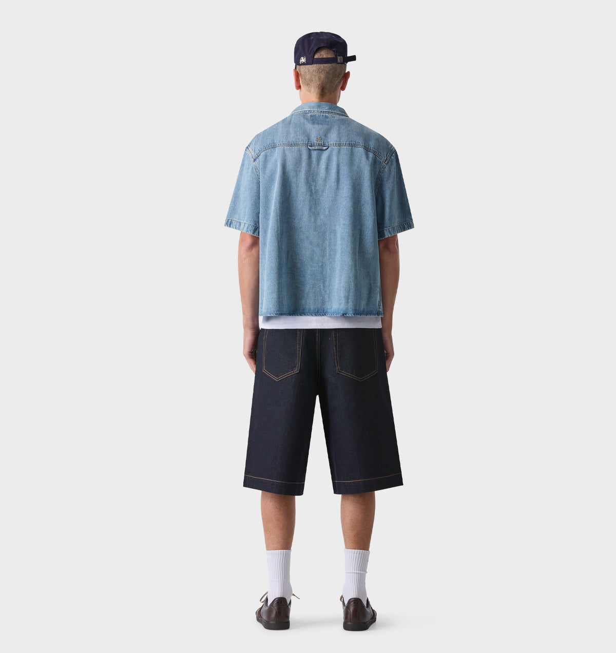 Chambray Crop SS Shirt - Faded Blue