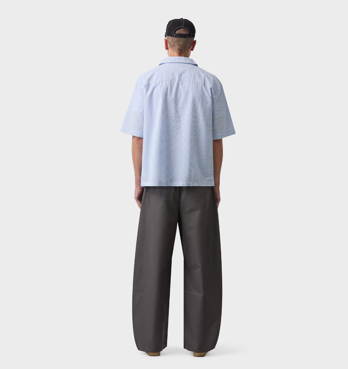 Box Cuban Collar Shirt - Blue/White Stripe
