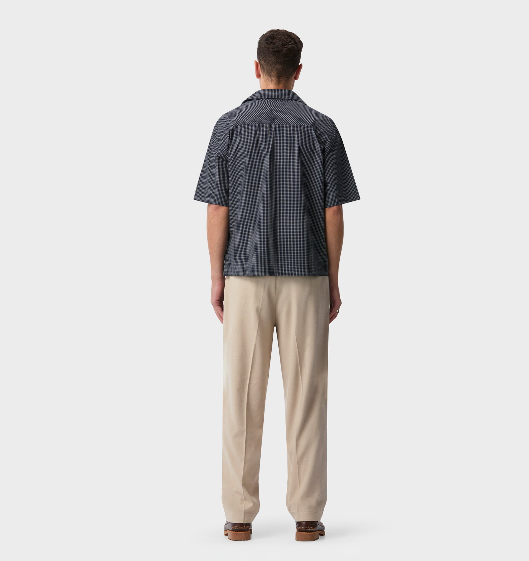 Box Cuban Collar Shirt - Navy Check
