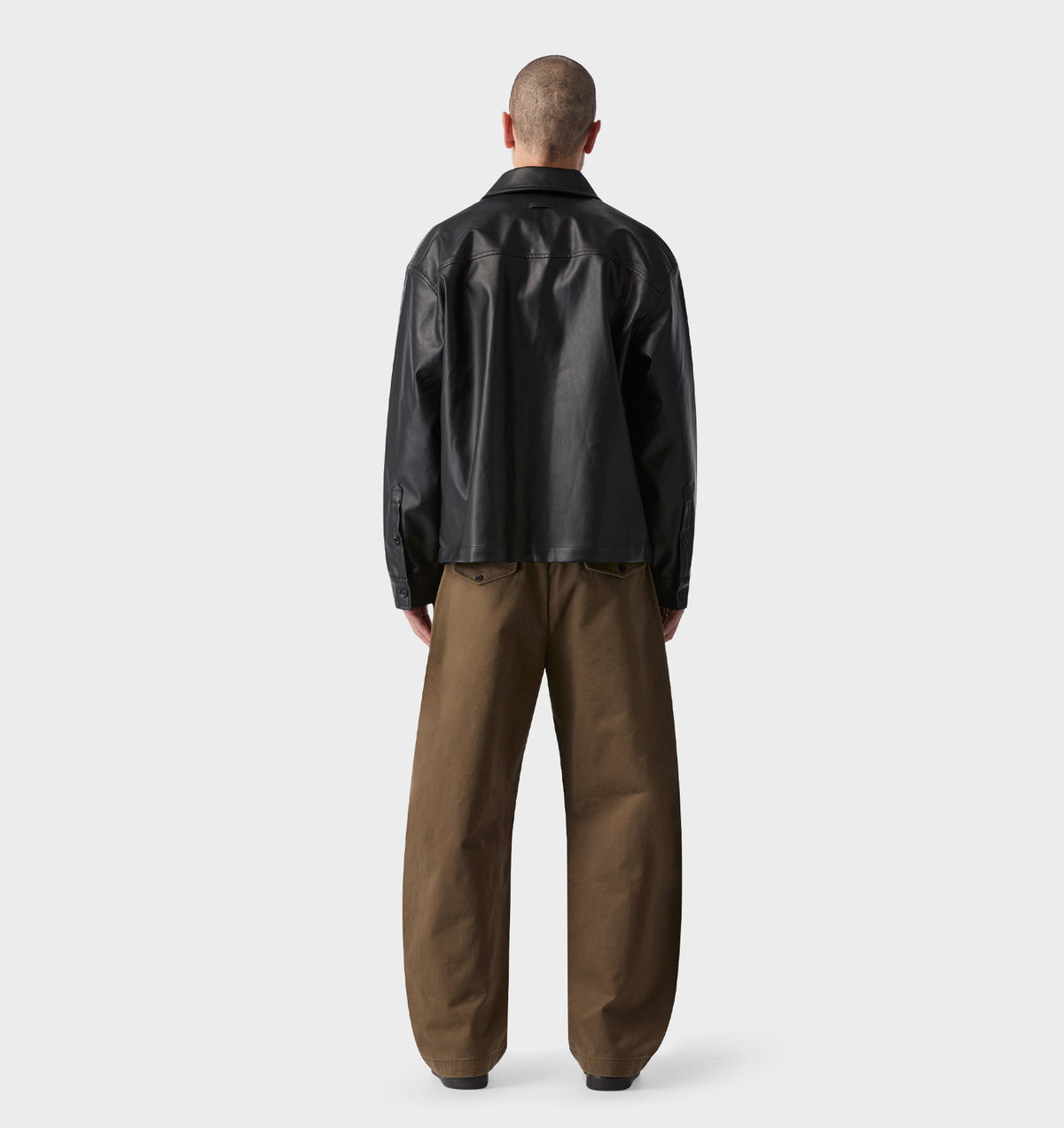 Faux Leather Overshirt - Black