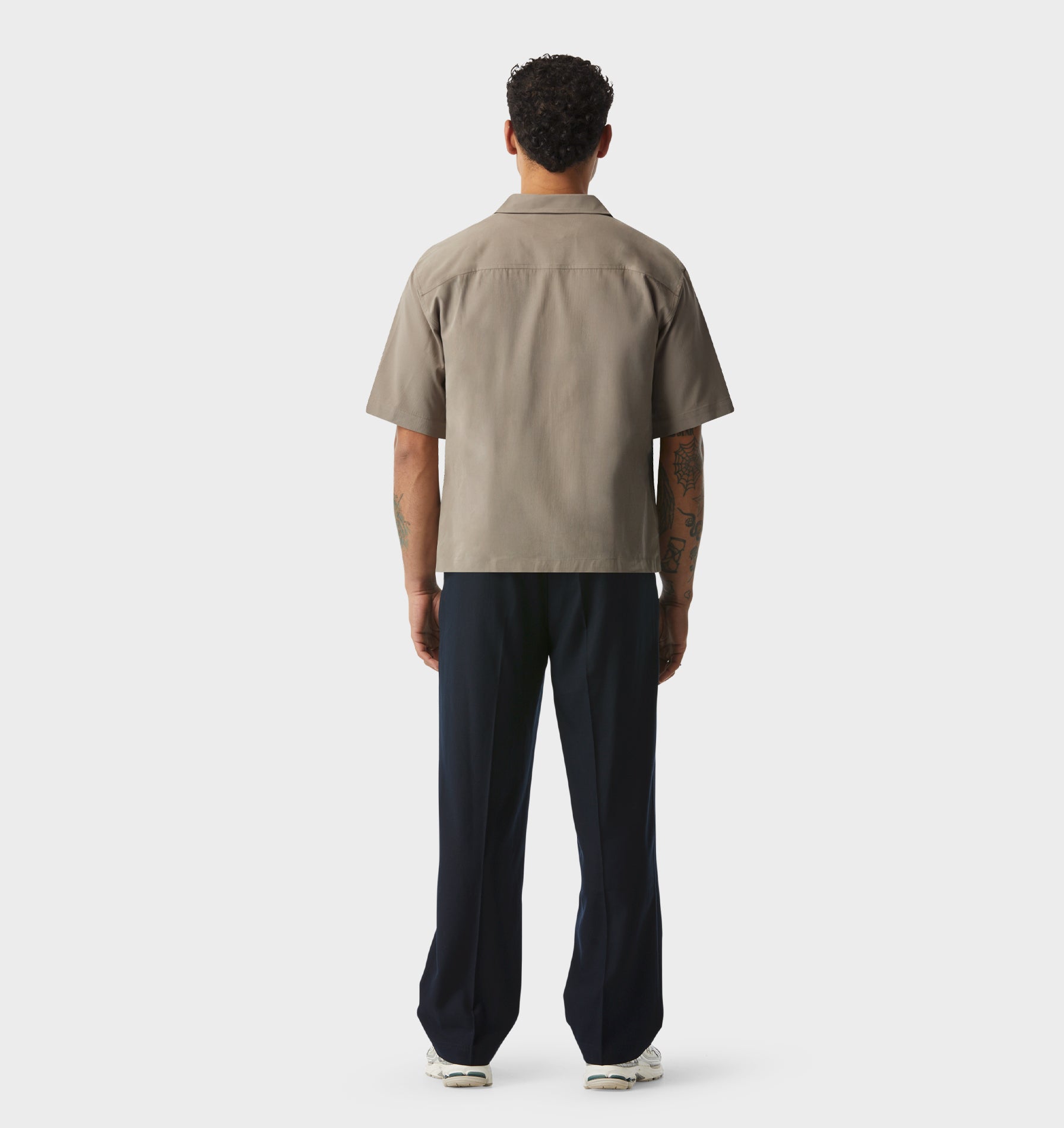 Textured Box Cuban Collar SS Shirt - Mushroom Stripe