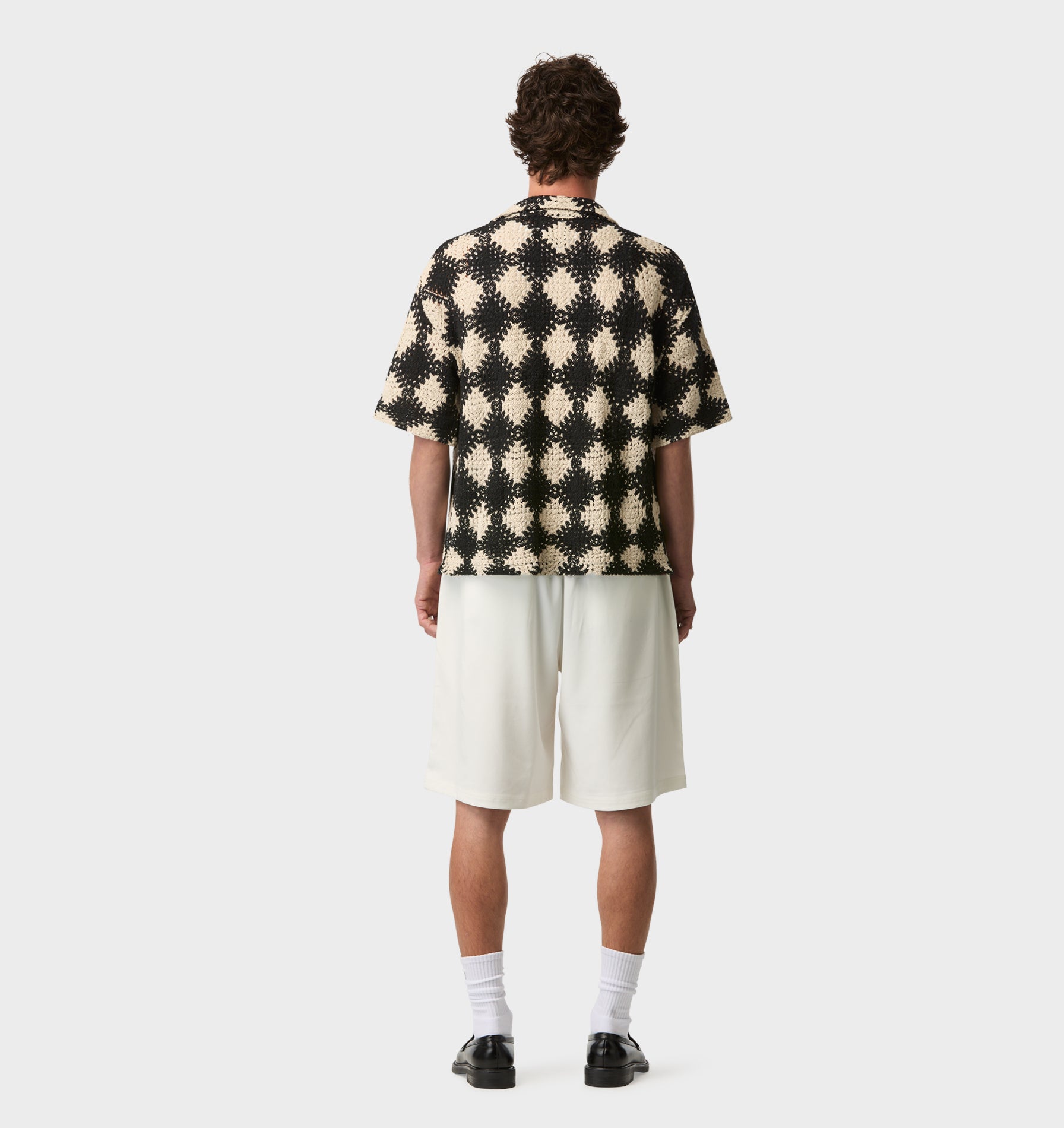 Crochet Box Cuban Collar SS Shirt - Off White/Black