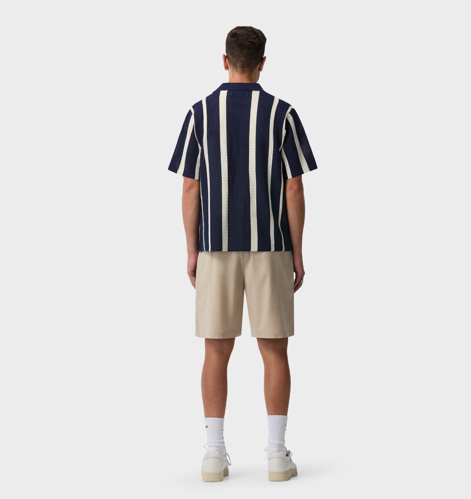 Knit Cuban Collar SS Shirt - Navy/Off White