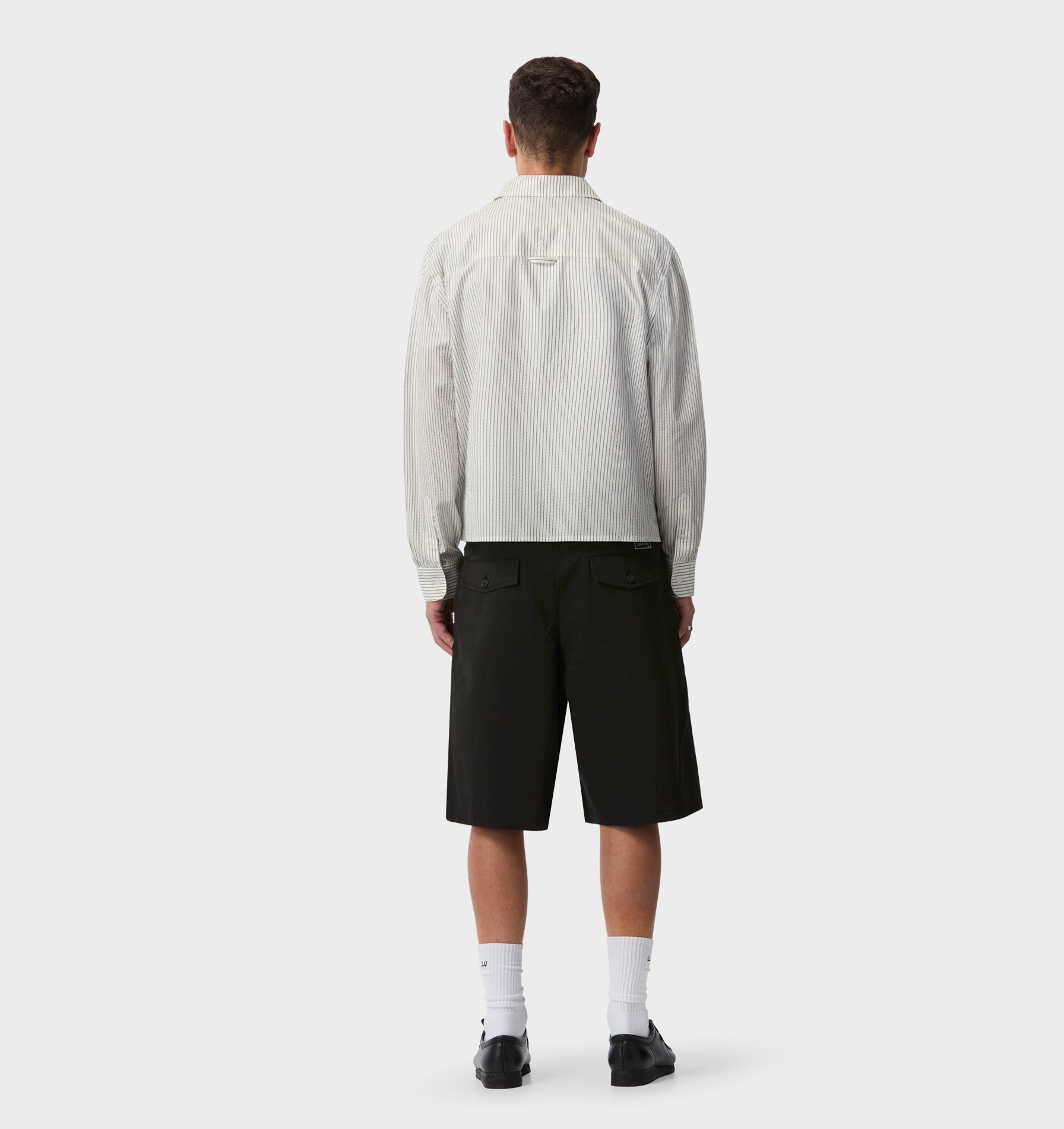 Crop LS Shirt - White/Black Stripe