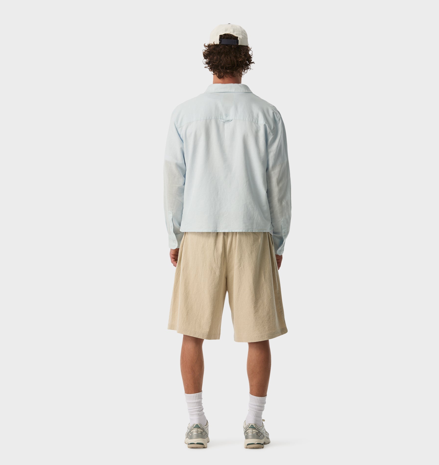 Linen Crop LS Shirt - Pale Blue