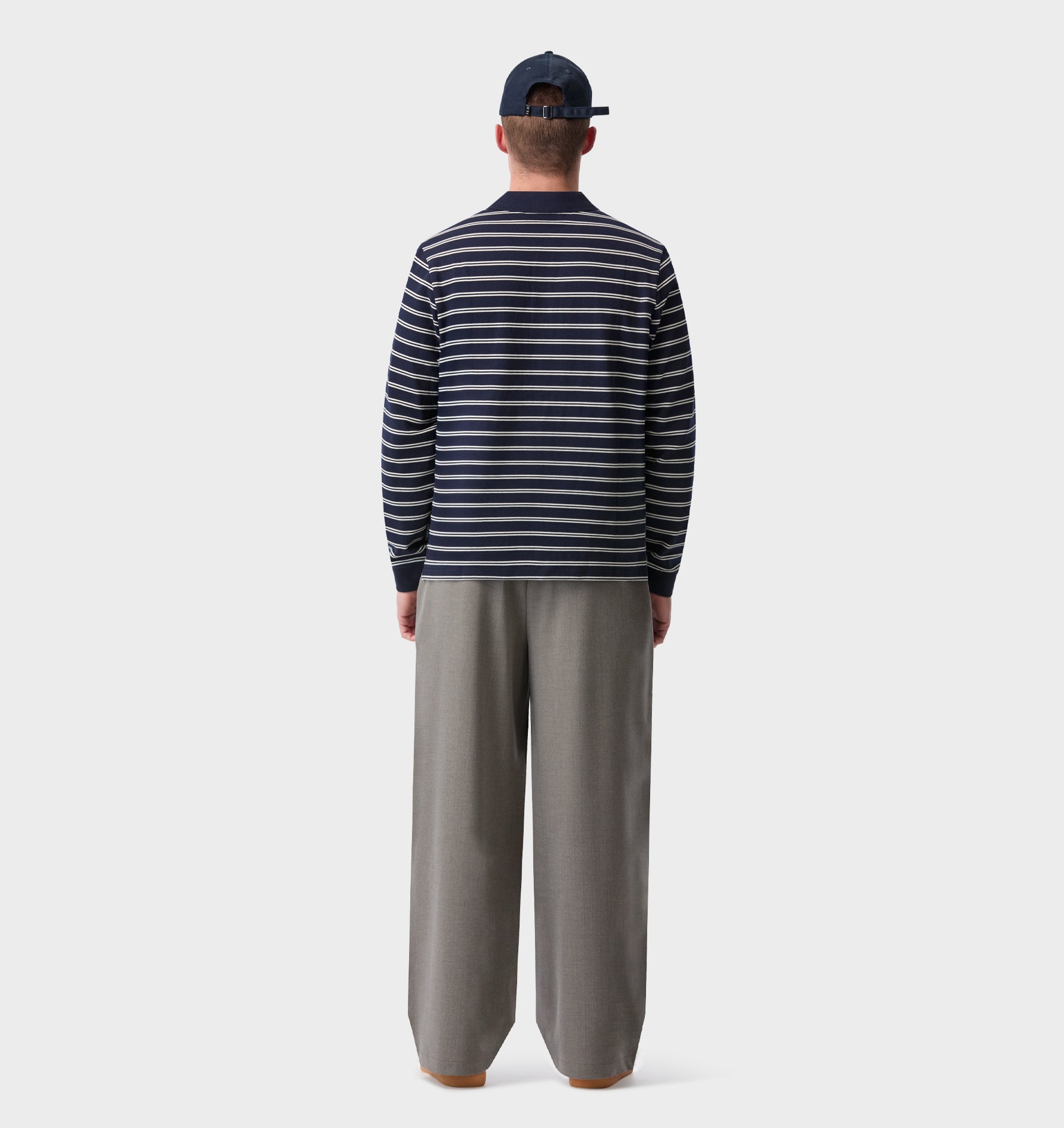 Polo LS Shirt - Navy/Off White Stripe