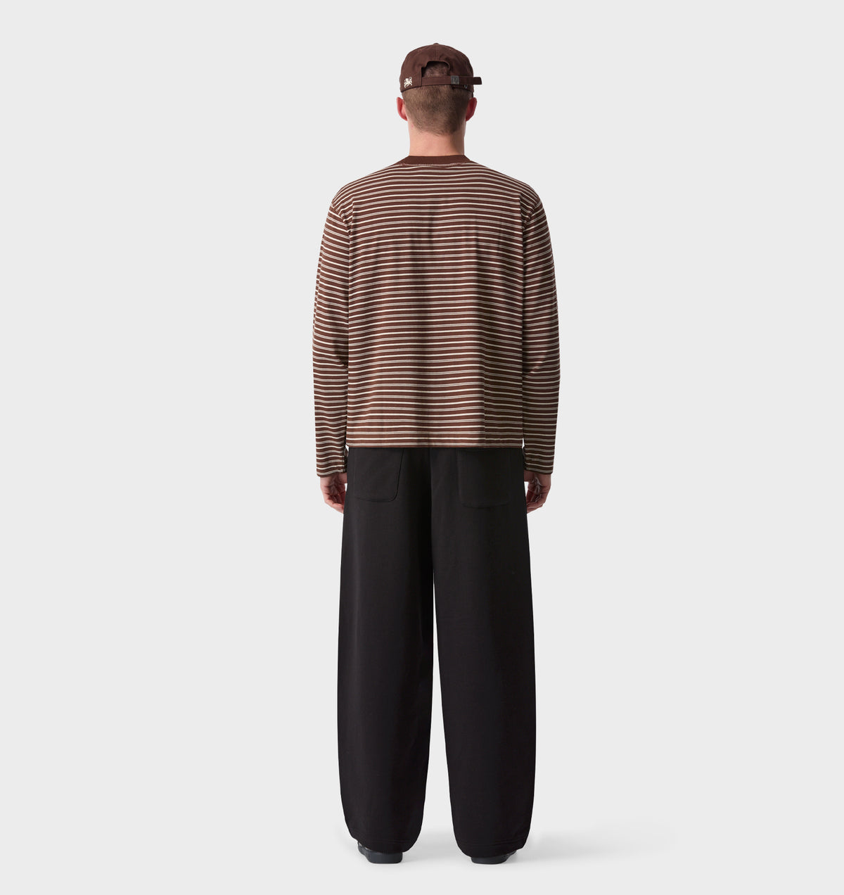 Crop Box LS Tee - Brown/Off White Stripe