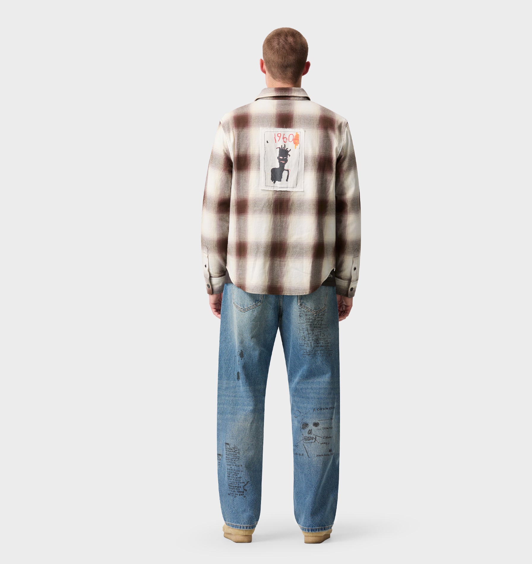 Basquiat Flannel LS Shirt - Off White/Brown Check