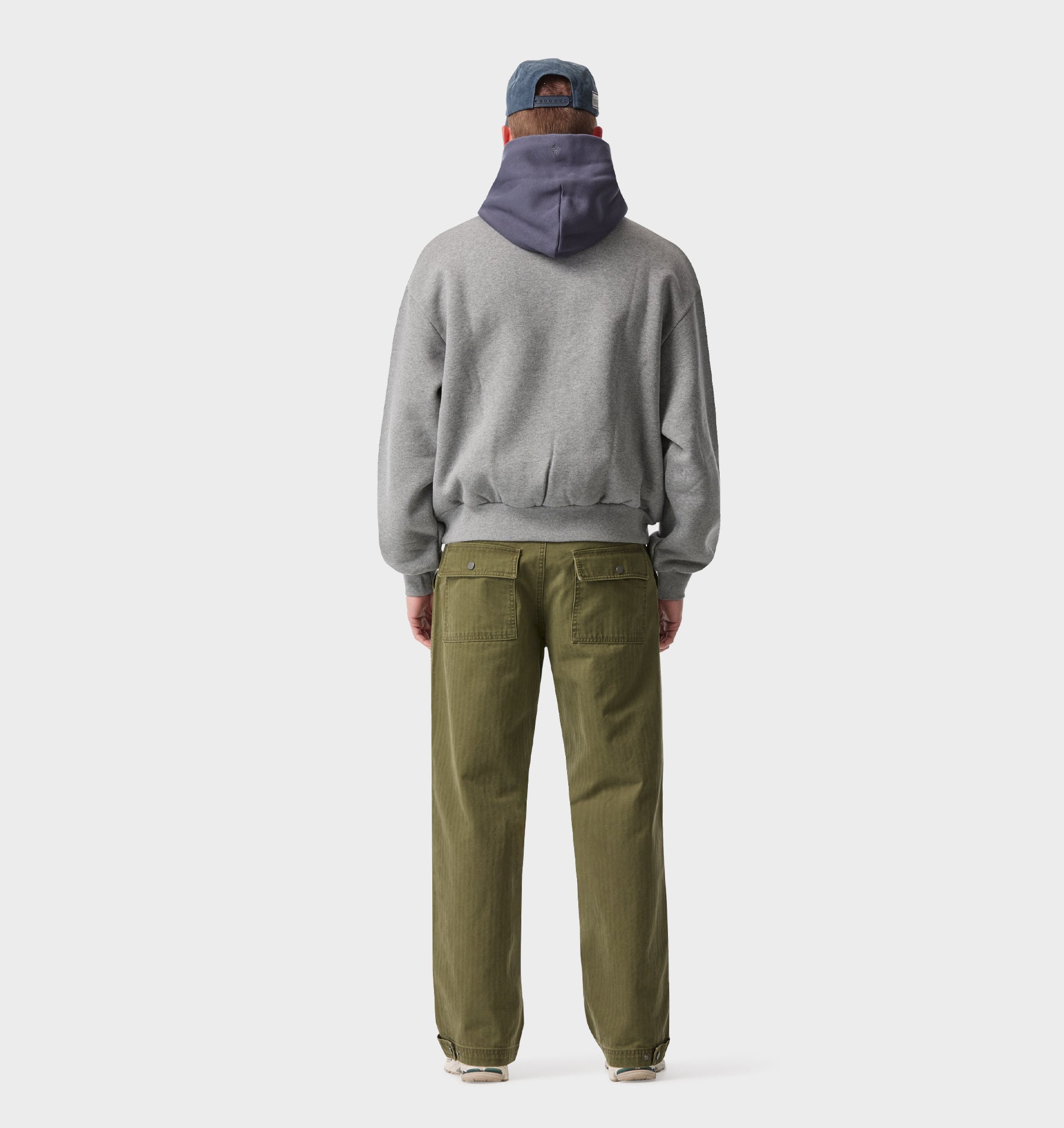 Heavy Crop Box Hood - Grey Marle/Indigo