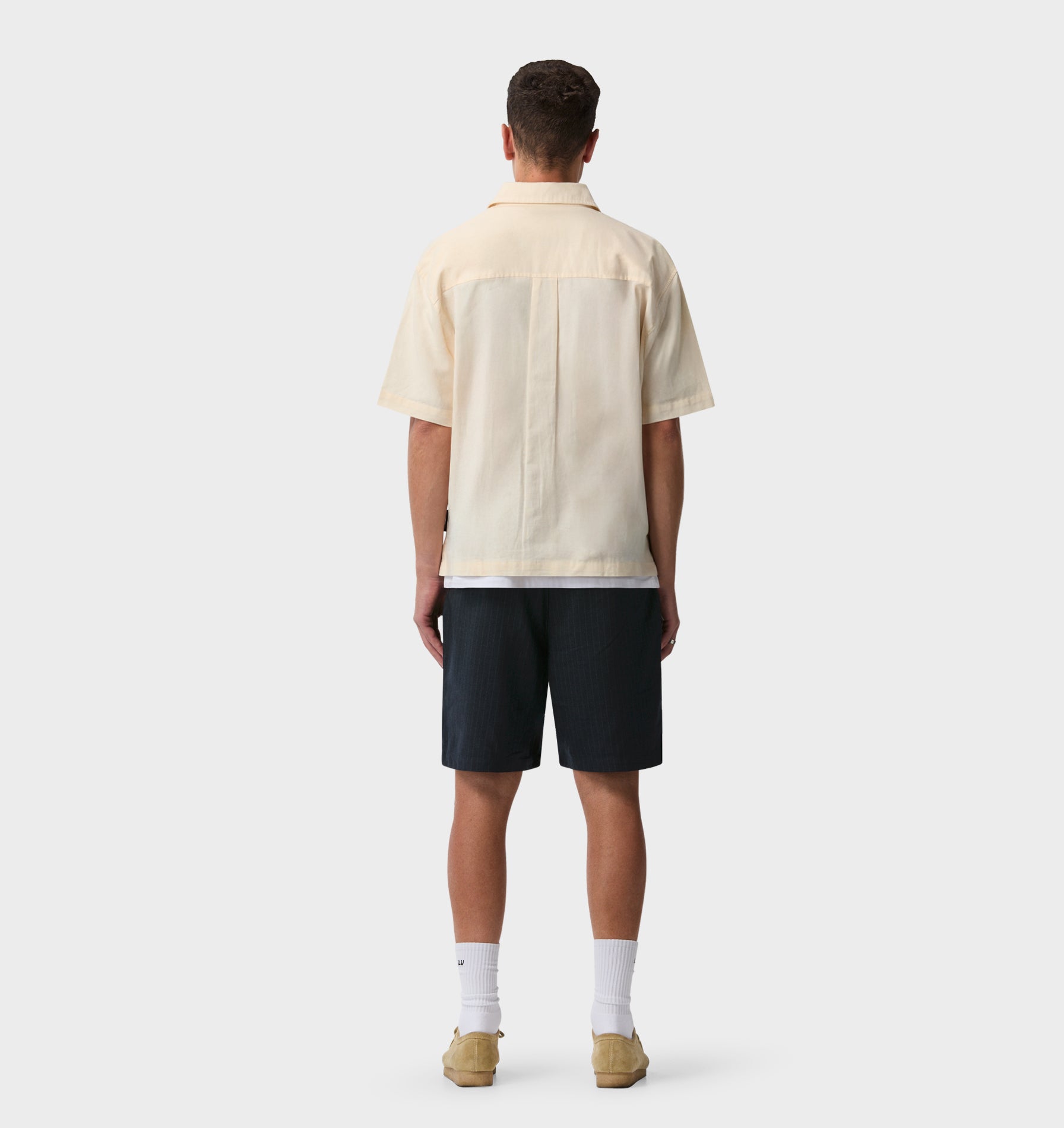 Quincy Pleated Short - Navy Pinstripe