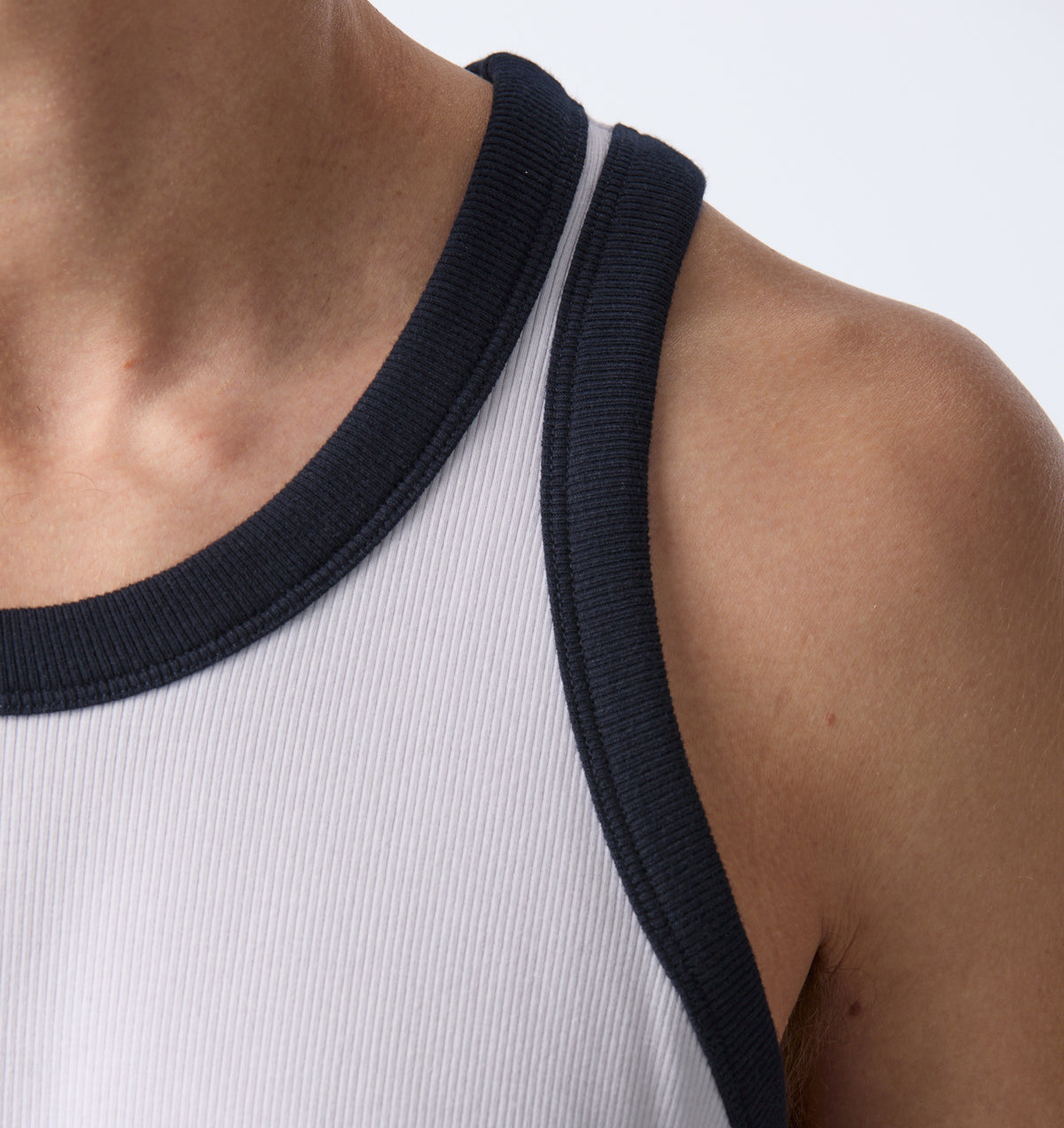 Ribbed Slim Tank - White/Navy