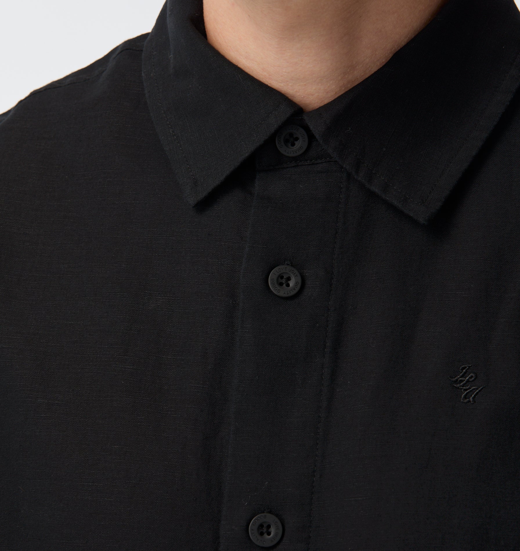 Linen Dawson Boxy SS Shirt - Black