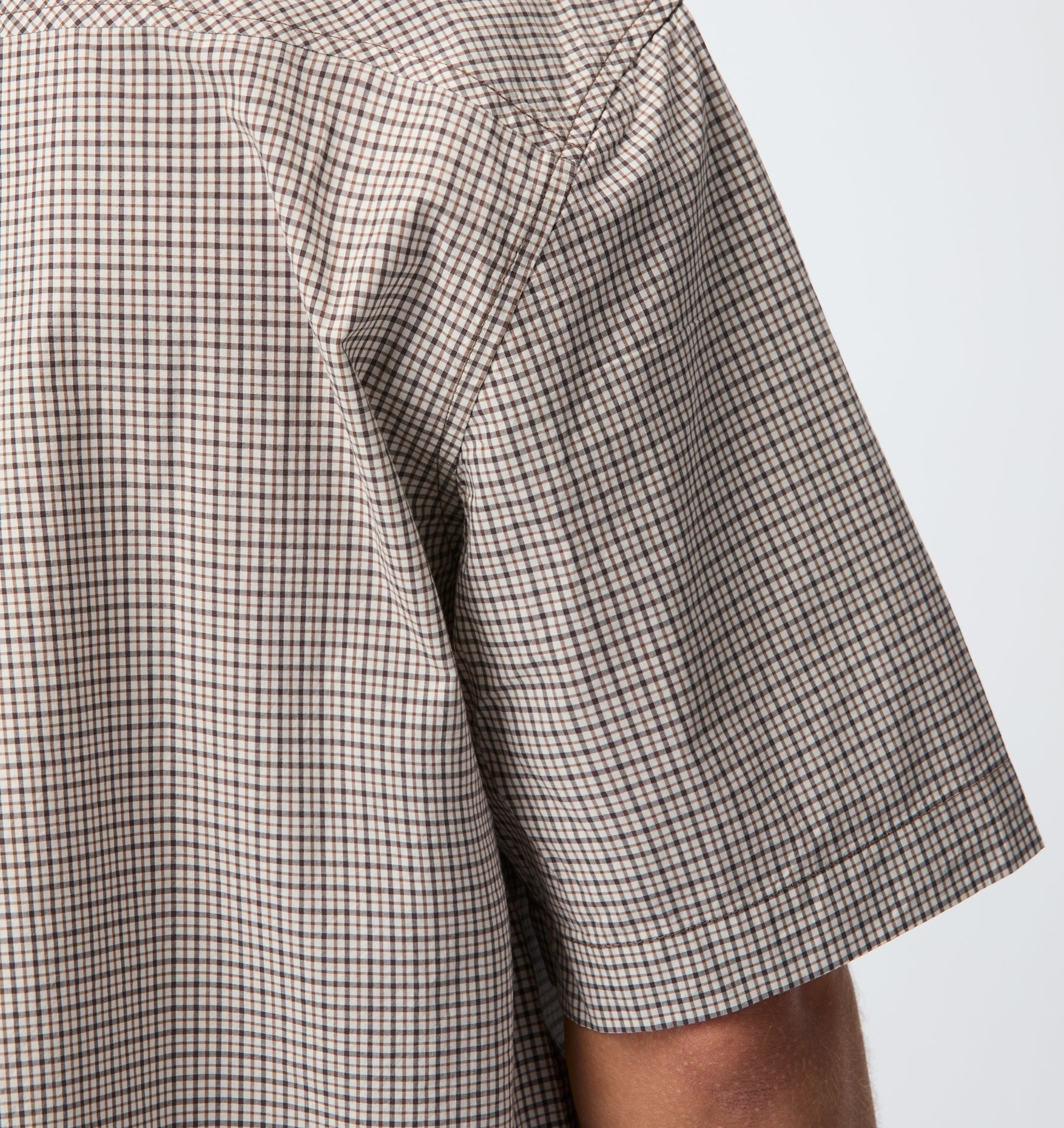 Box Cuban Collar Shirt - White/Brown Check