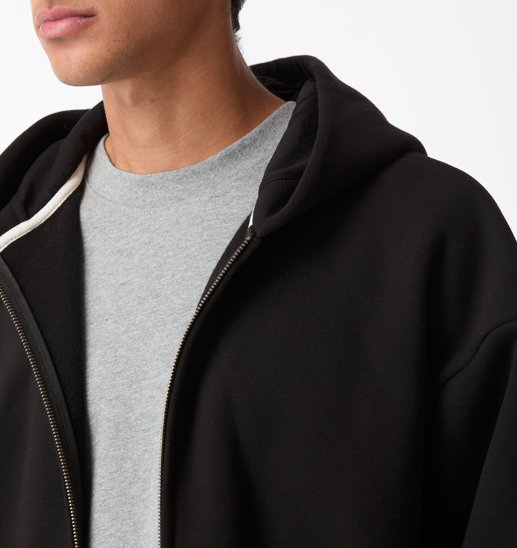 Heavy Crop Zip Hood - Black