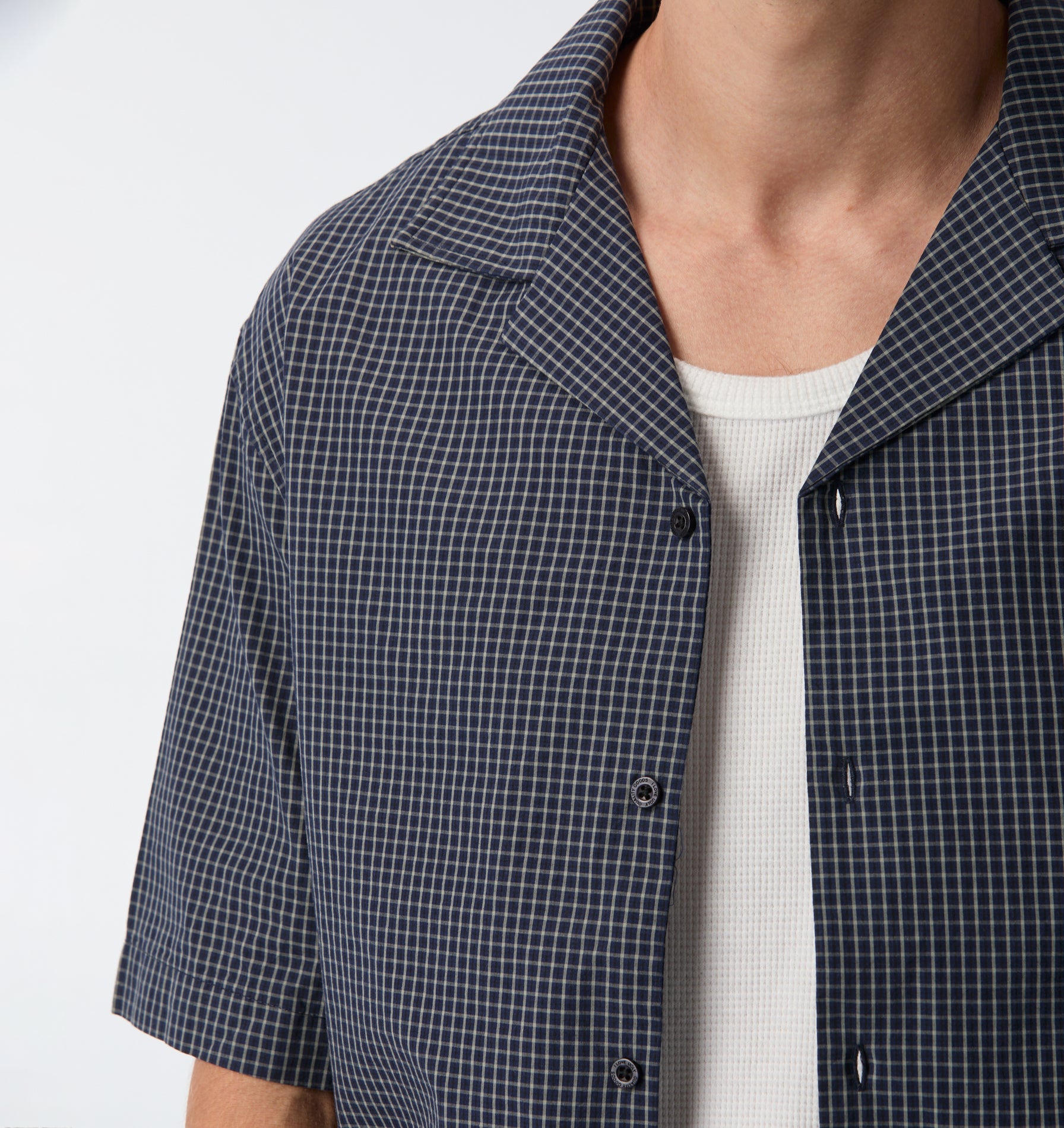 Box Cuban Collar Shirt - Navy Check