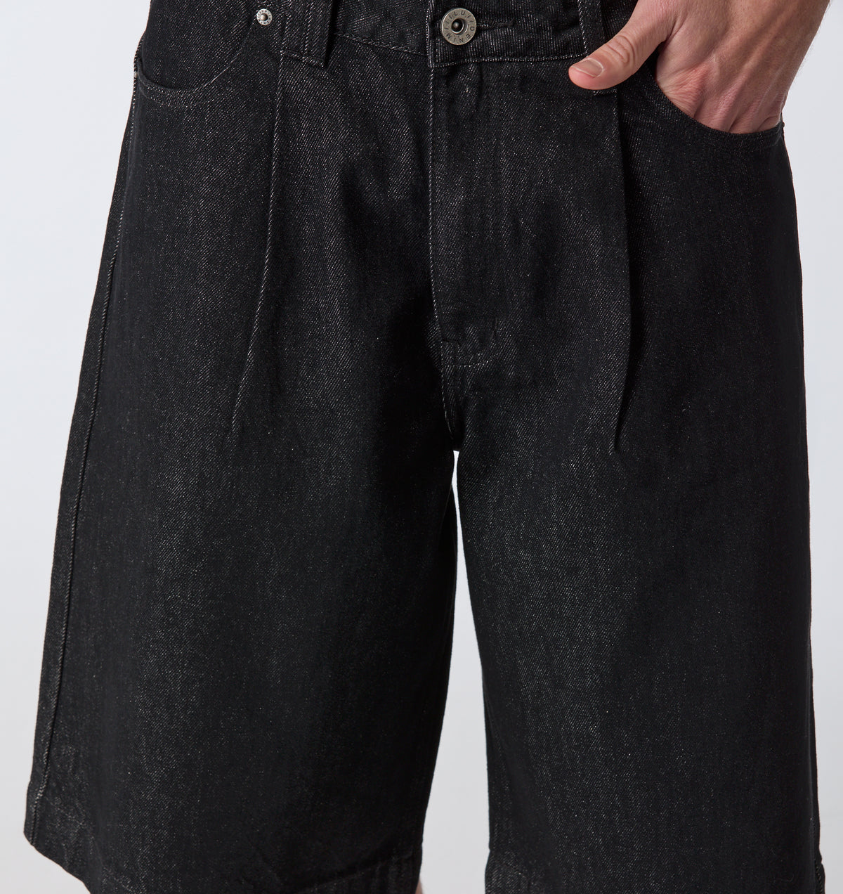 Wide Leg Pleat Denim Short - Black